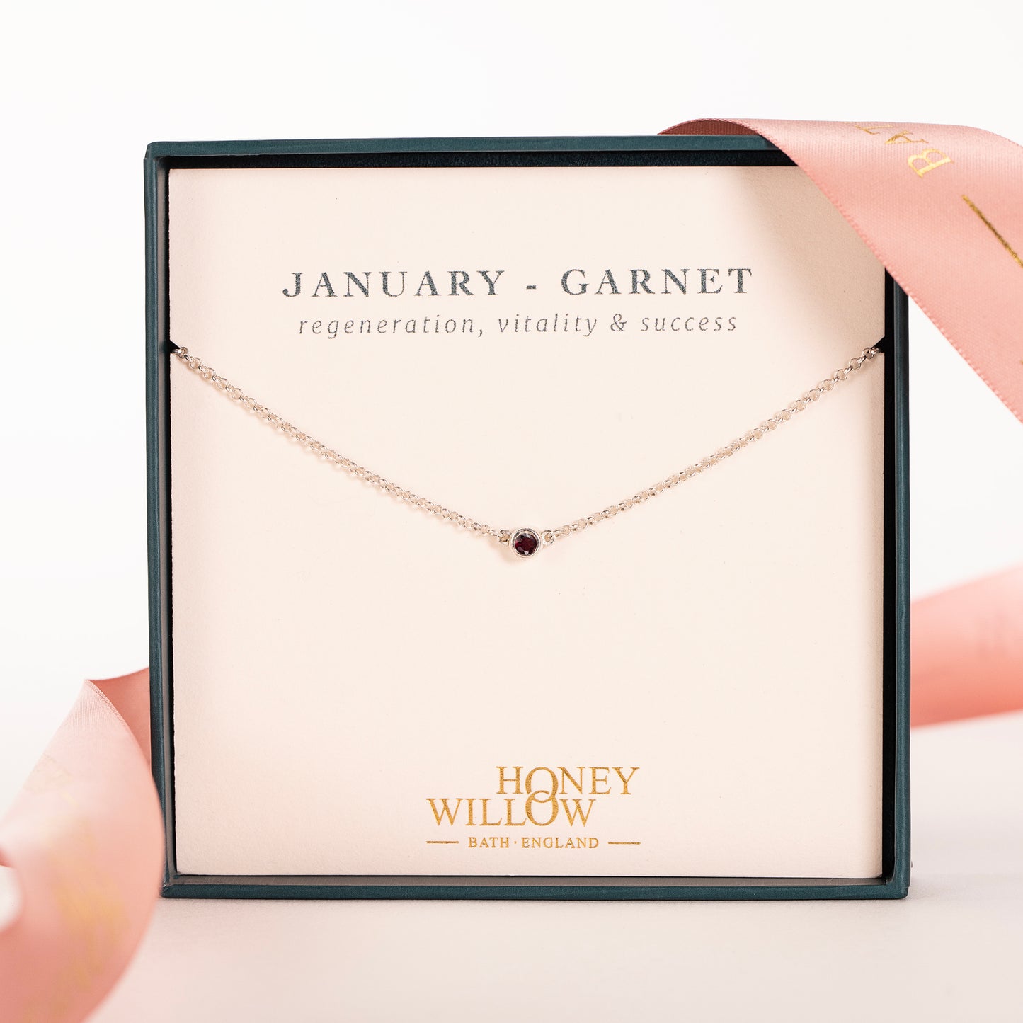 January Birthstone Necklace - Single Garnet Solitaire - Silver