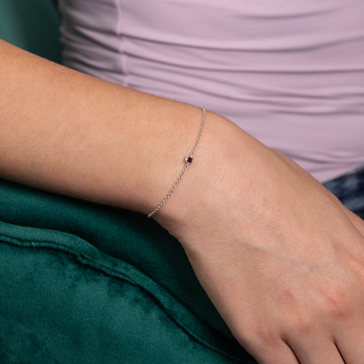 2nd Anniversary Bracelet - Single Garnet Solitaire - Silver