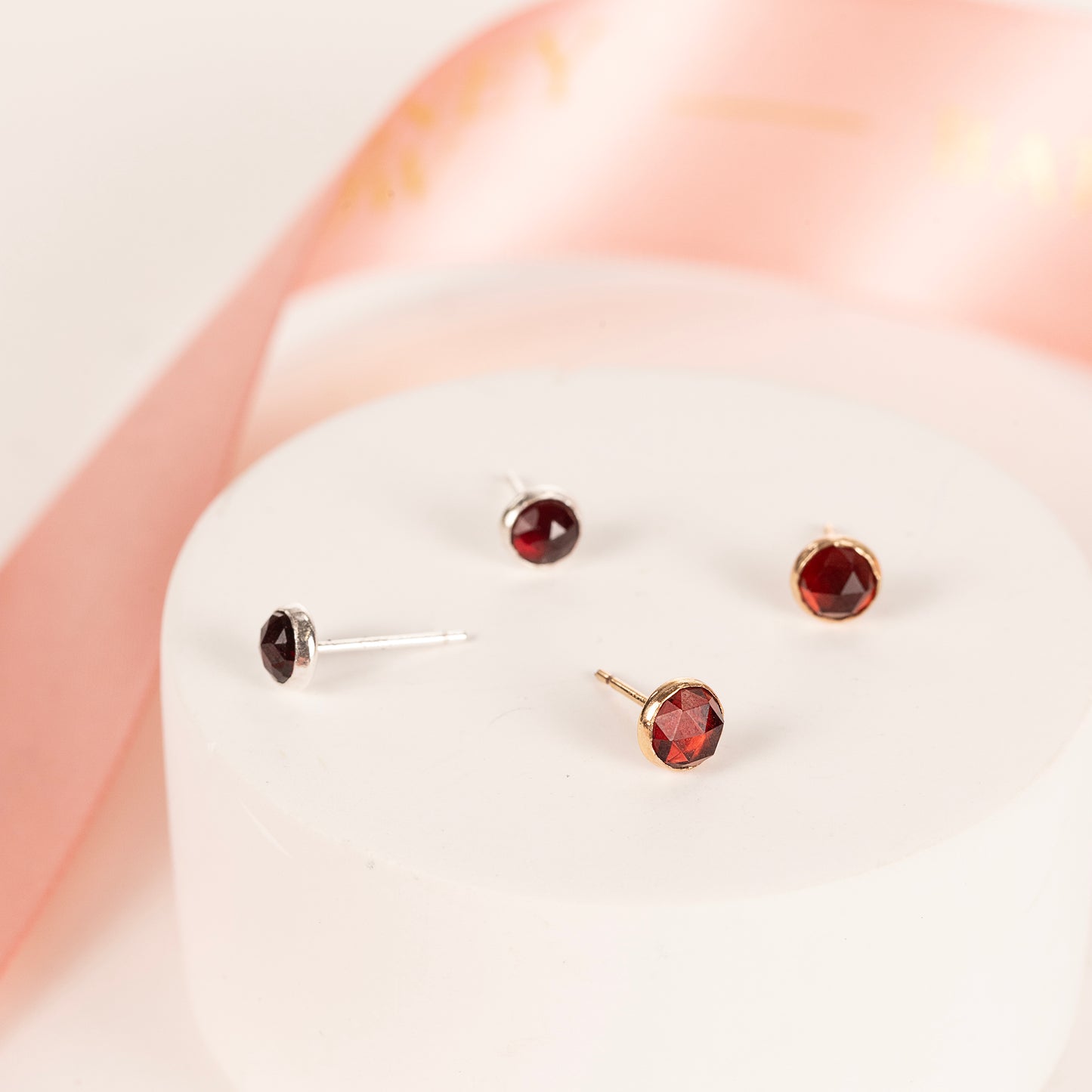 Garnet Stud Earrings - Regeneration - Silver & Gold