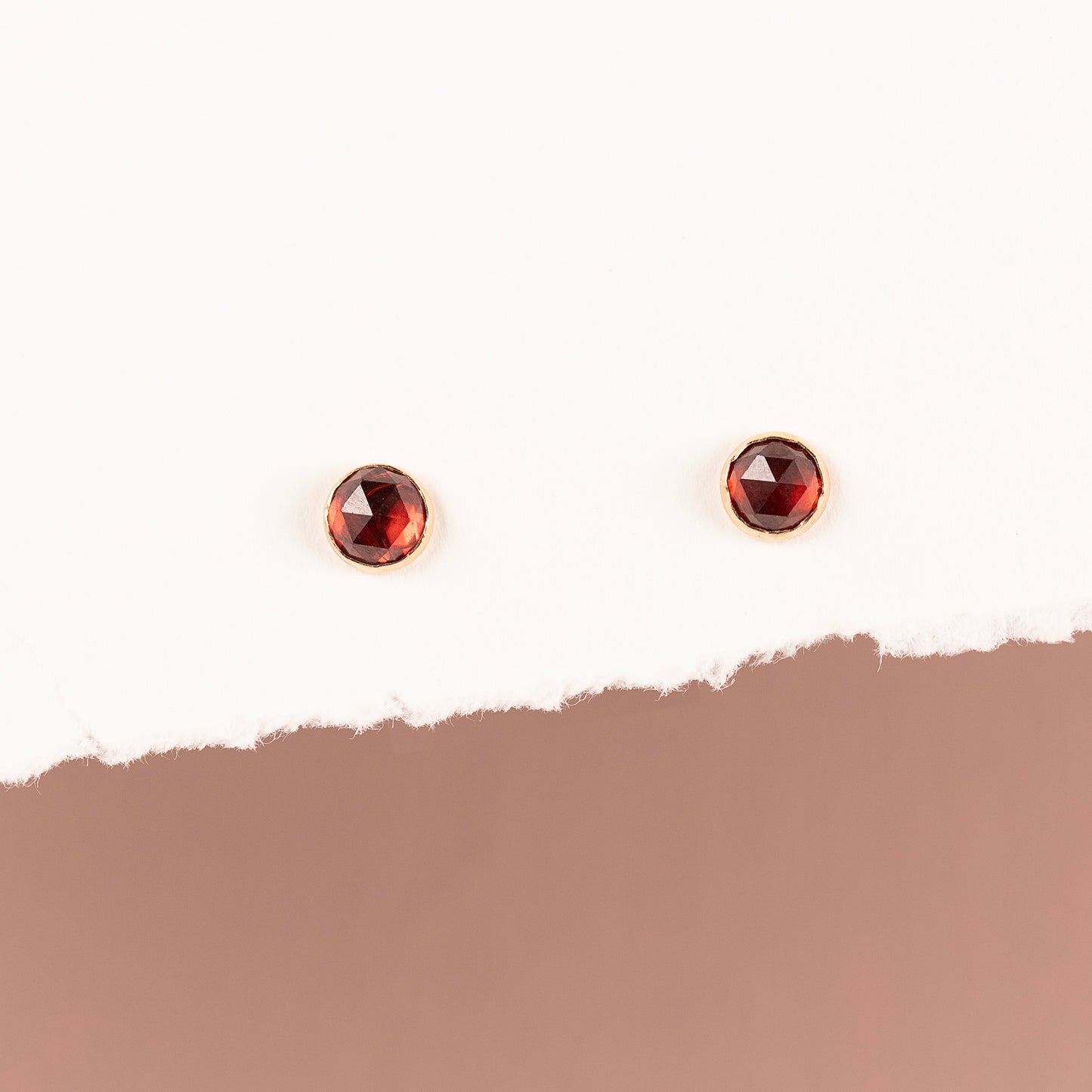 Garnet Stud Earrings - Regeneration - Silver & Gold