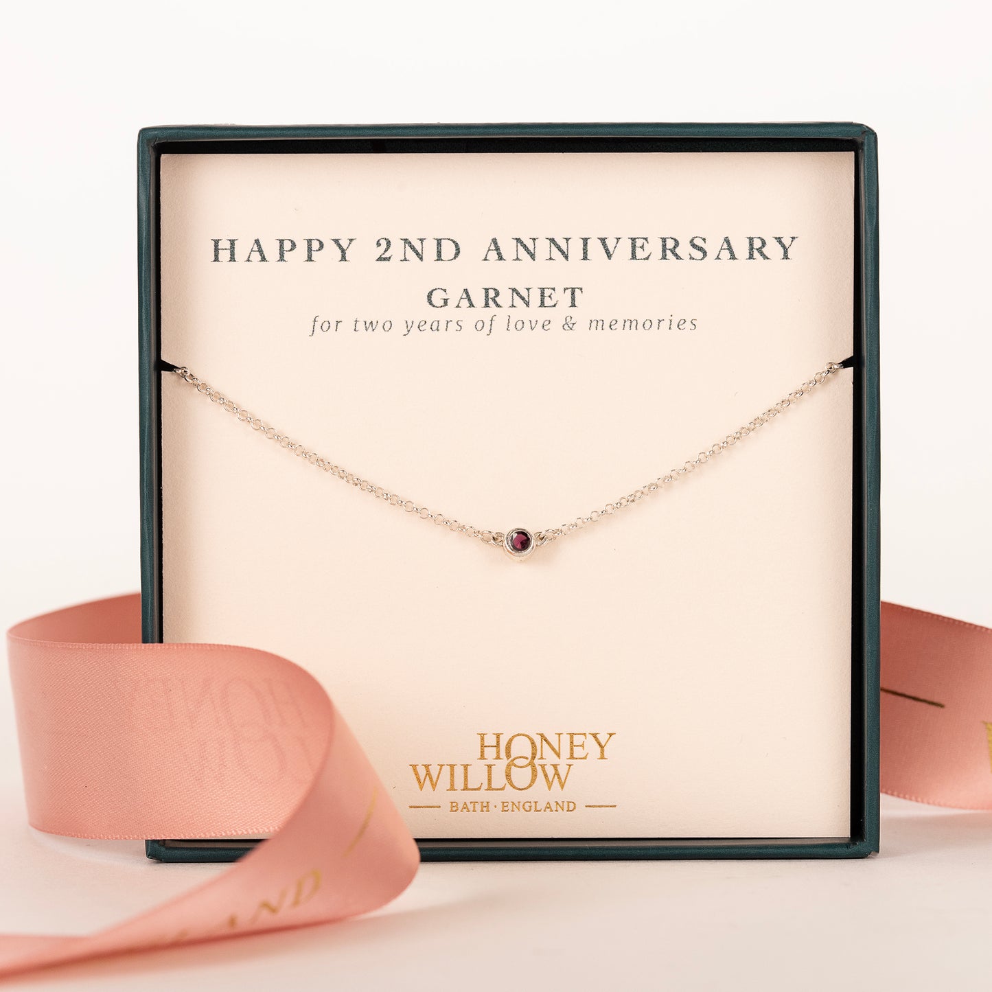 2nd Anniversary Necklace - Single Garnet Solitaire - Silver