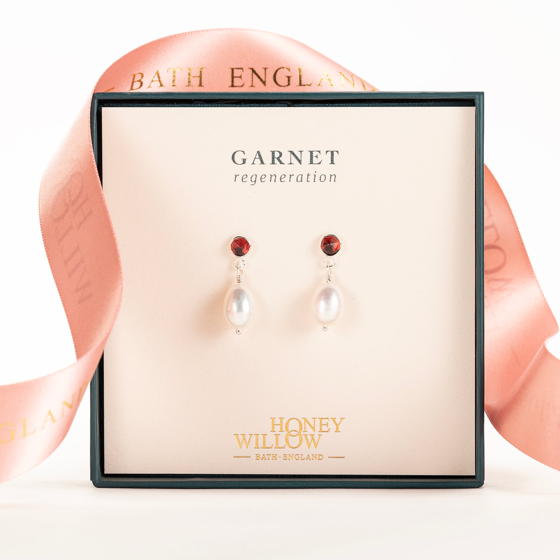 Garnet & Pearl Earrings - Regeneration - Silver & Gold