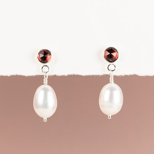 January Birthstone Earrings - Garnet - Silver & Gold