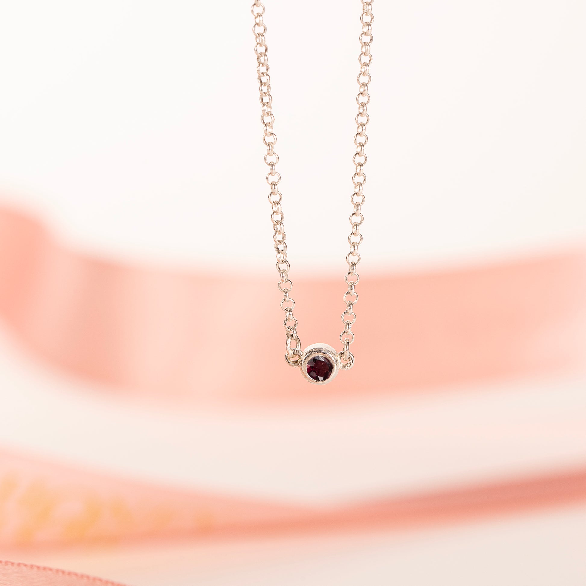 2nd Anniversary Necklace - Single Garnet Solitaire - Silver