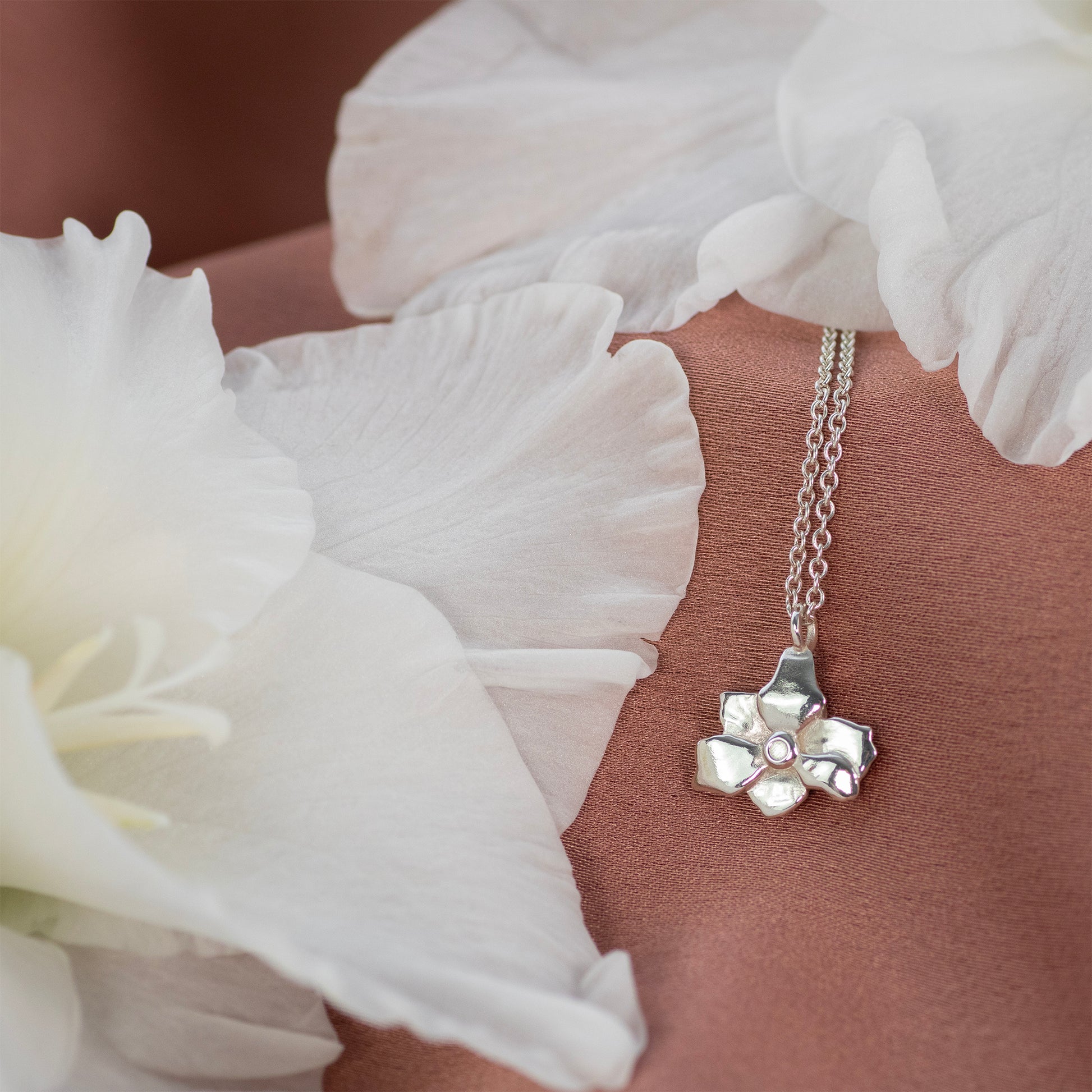 Gladioli Flower Necklace - Silver