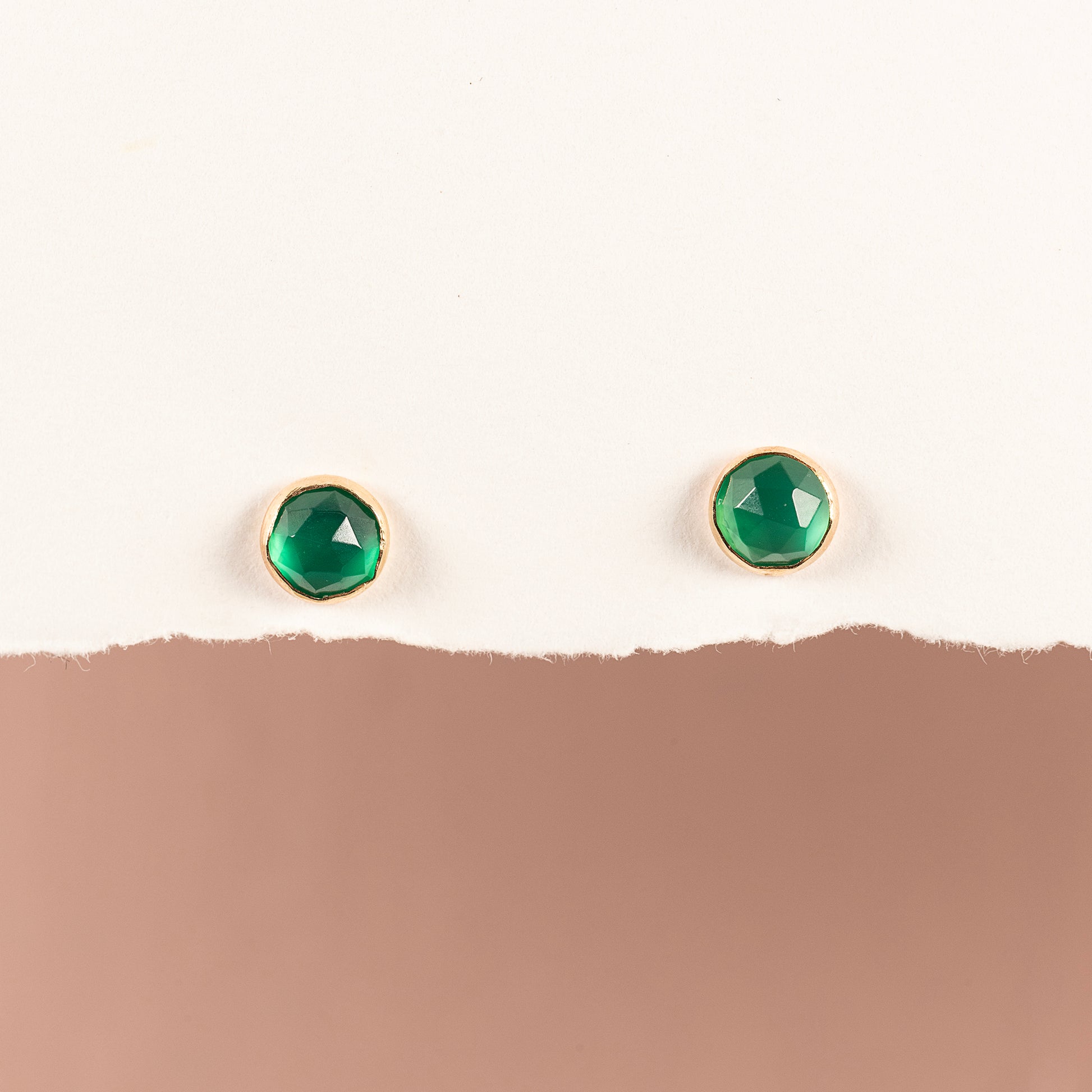 May Birthstone Stud Earrings - Green Onyx - Silver & Gold