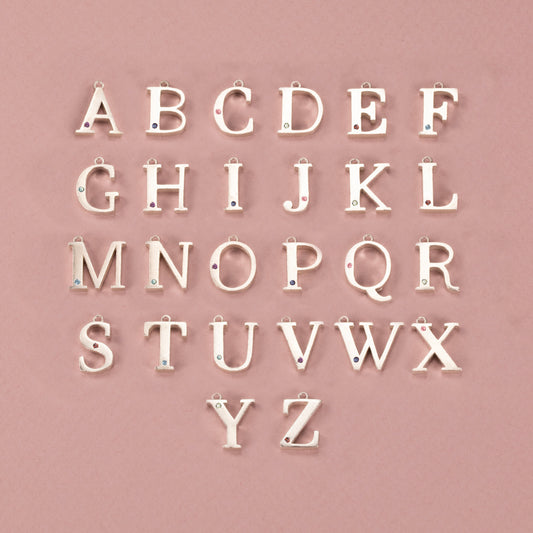 Initial Letter & Birthstone Necklace - Silver