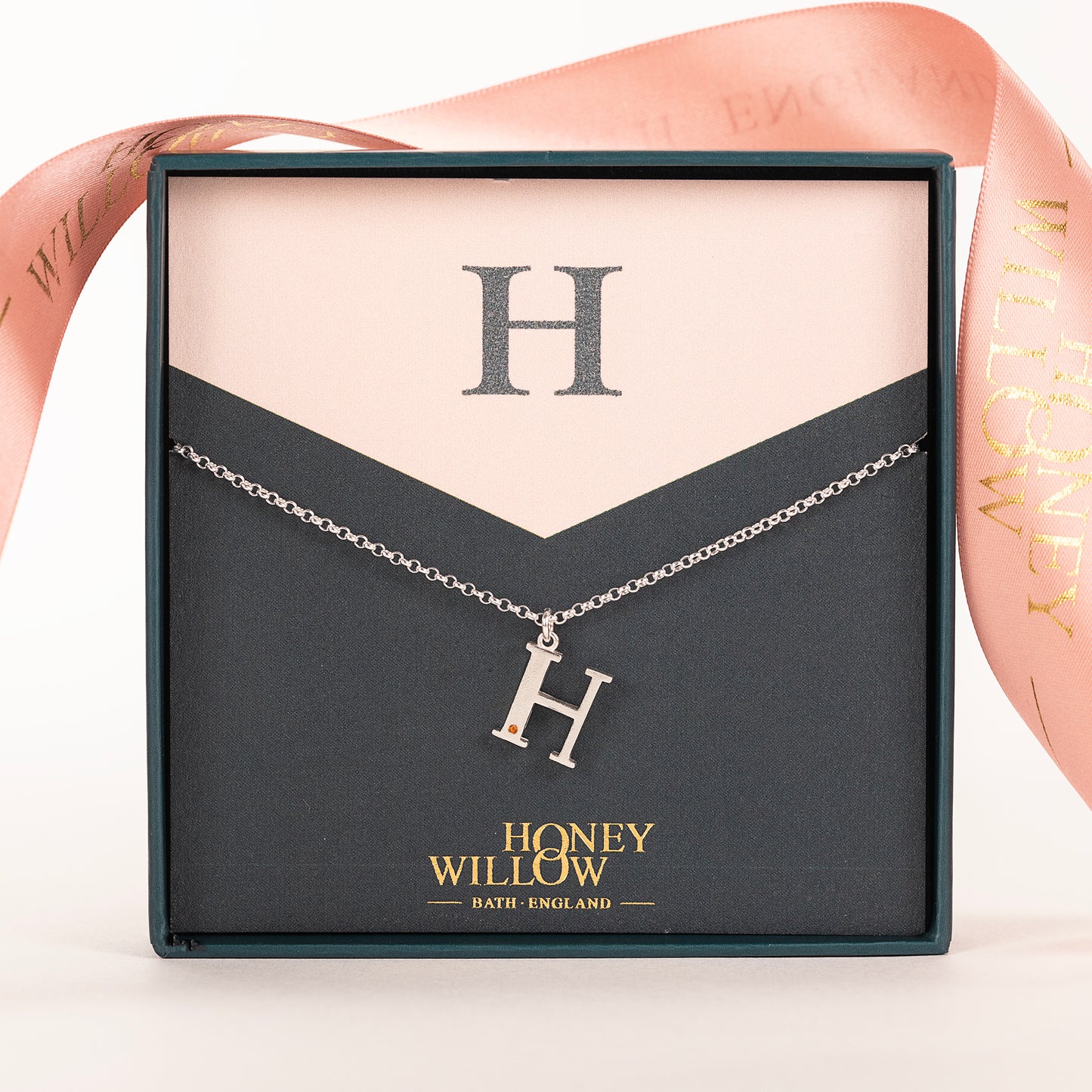 H Initial Charm & Birthstone Necklace - Silver
