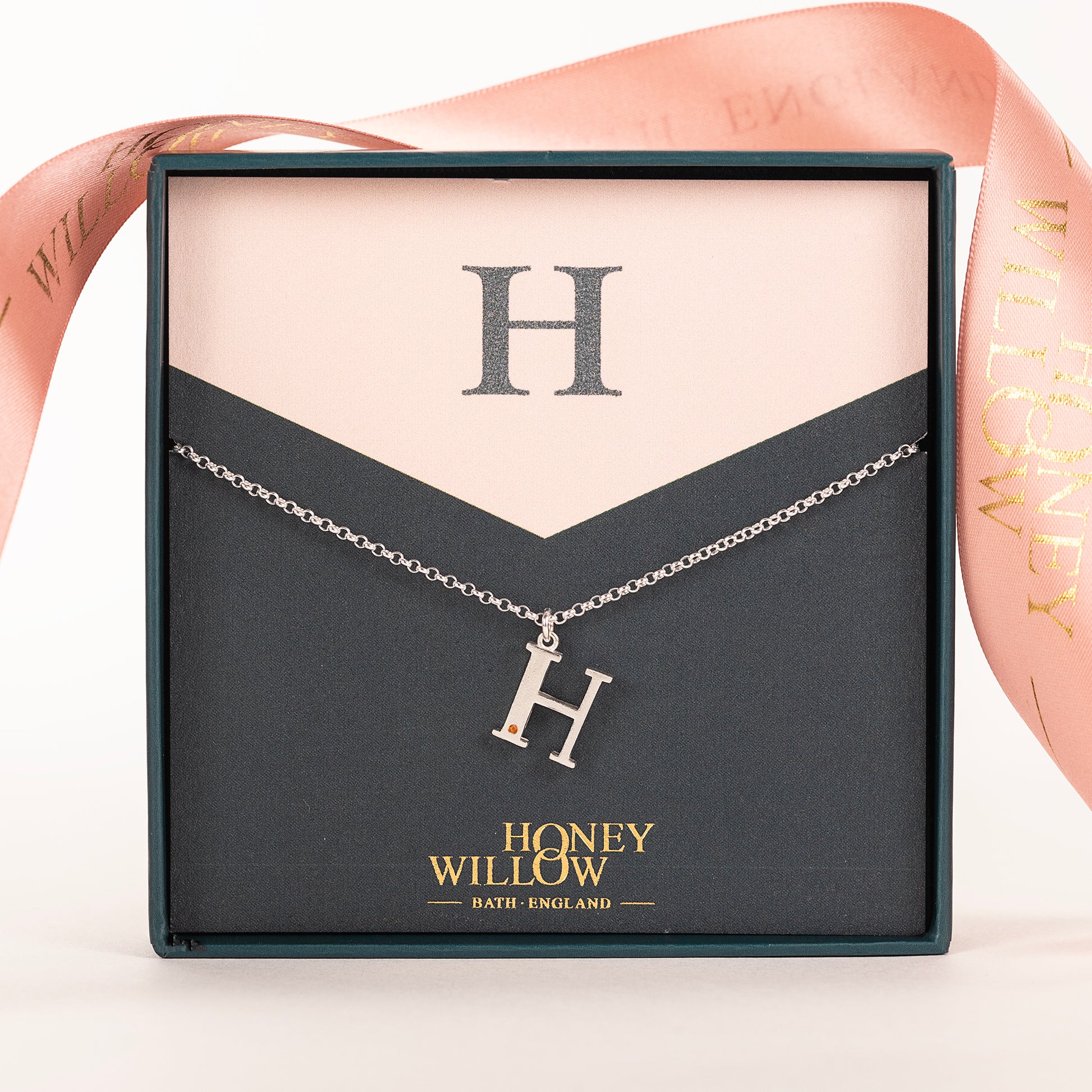 H Initial Charm & Birthstone Necklace - Silver