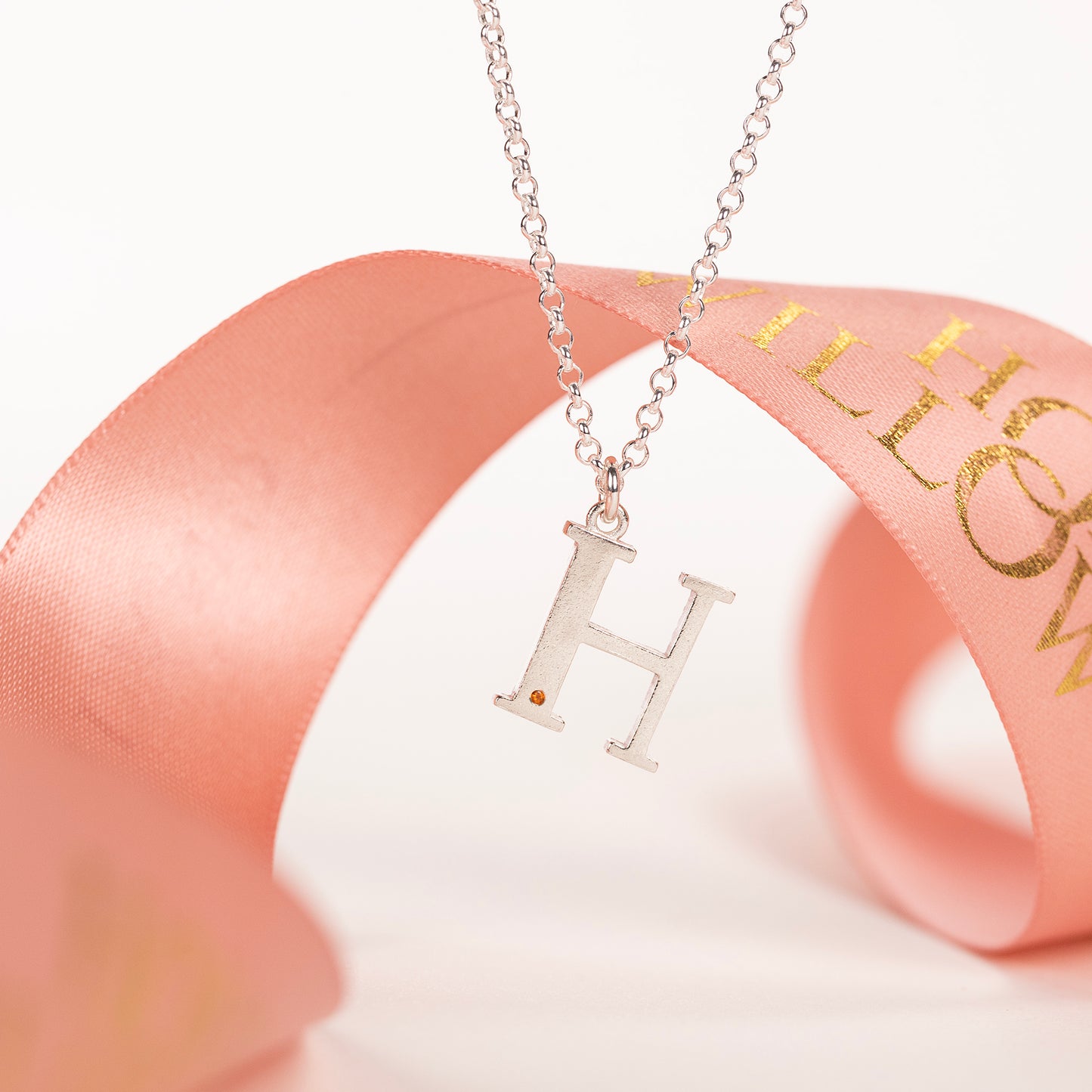 H Initial Charm & Birthstone Necklace - Silver