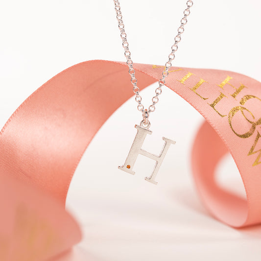 H Initial Charm & Birthstone Necklace - Silver
