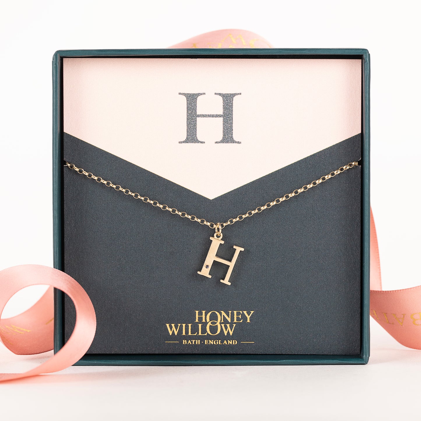 H Initial Letter & Birthstone Necklace - 9kt Gold