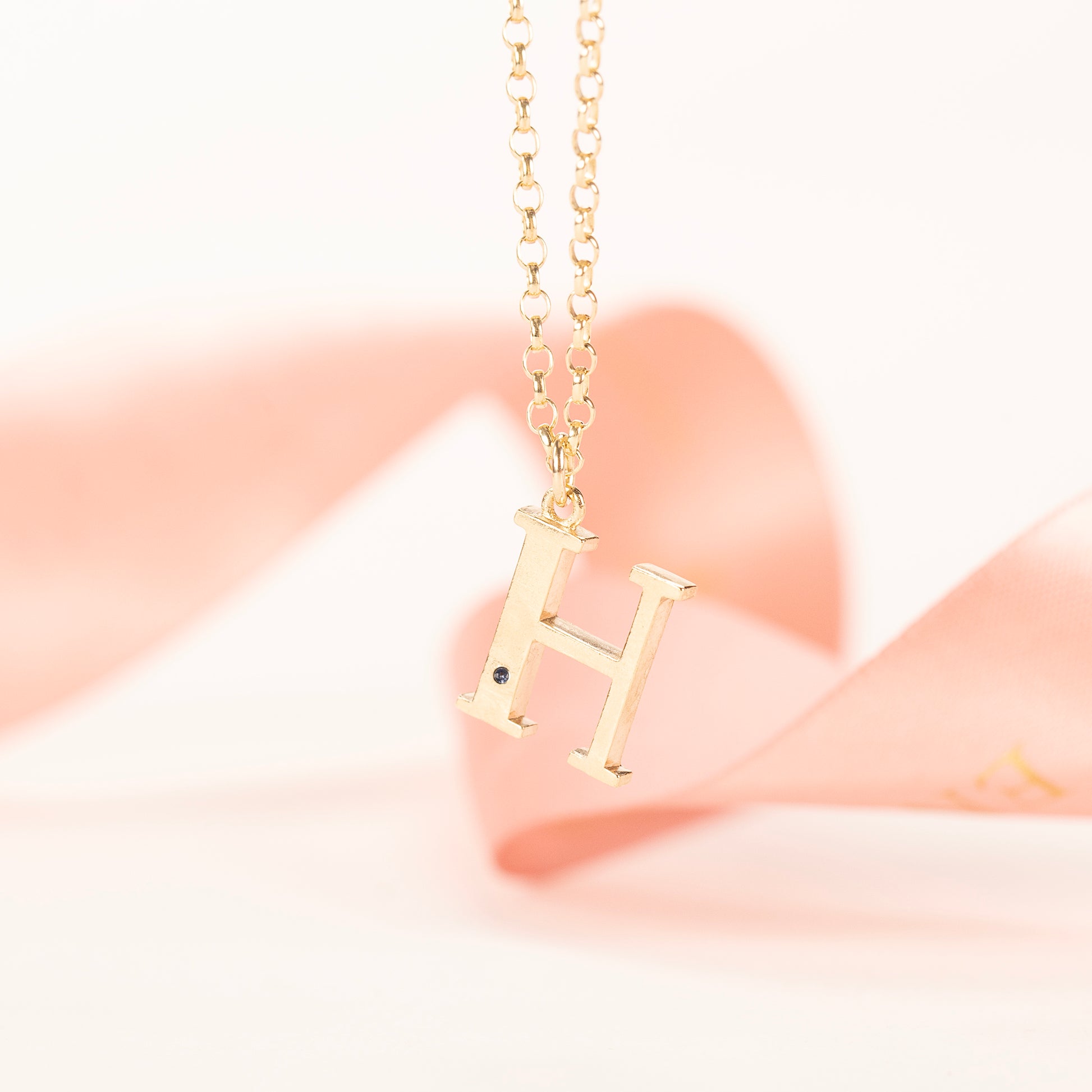 H Initial Letter & Birthstone Necklace - 9kt Gold