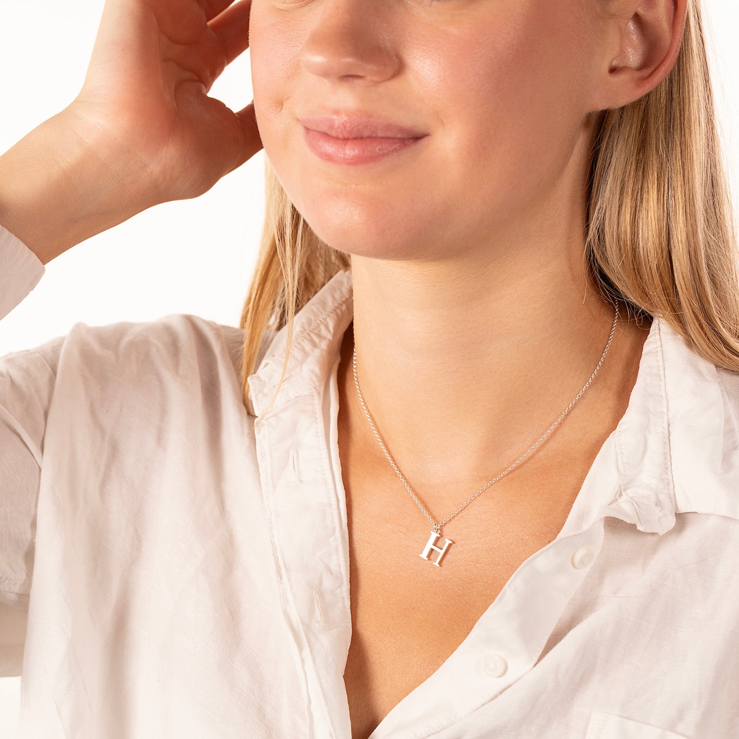 H Initial Letter Necklace - Silver