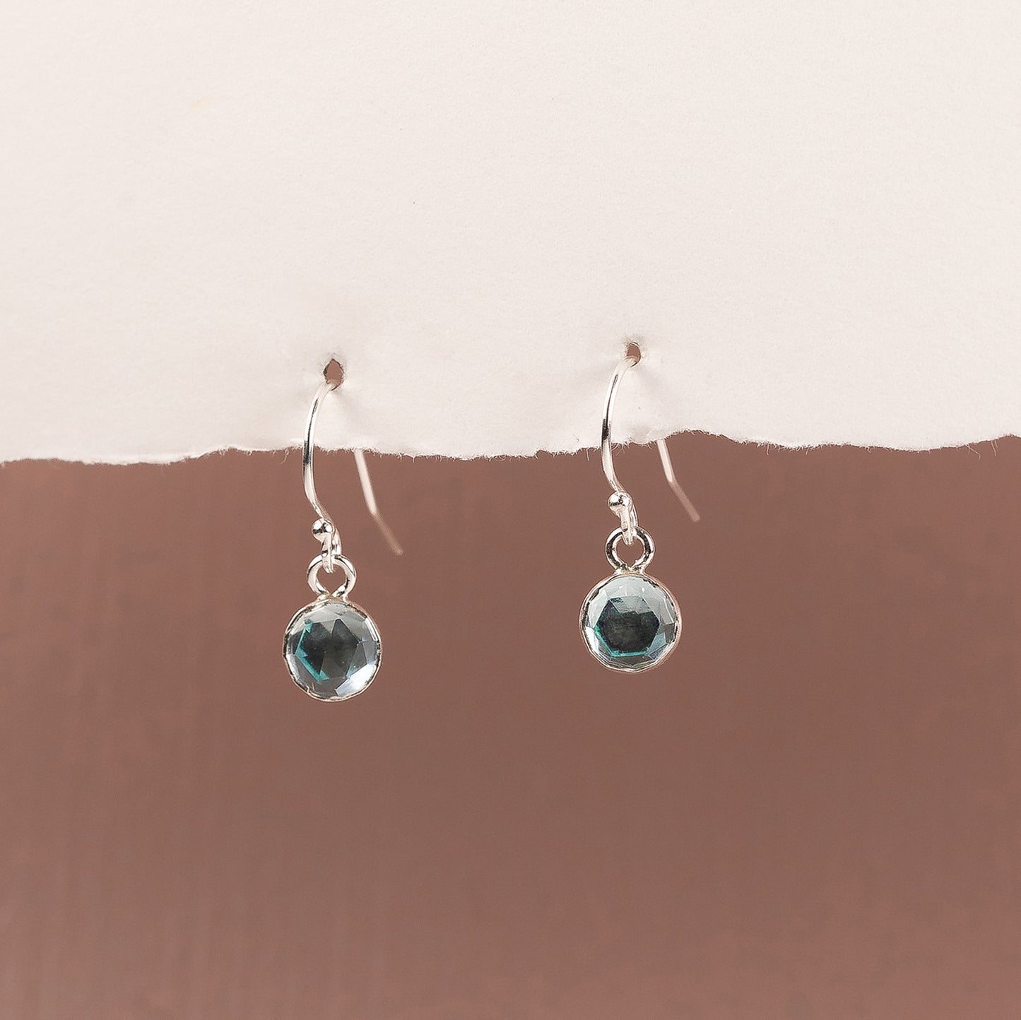 December Birthstone Drop Earrings - Blue Topaz - Silver & Gold