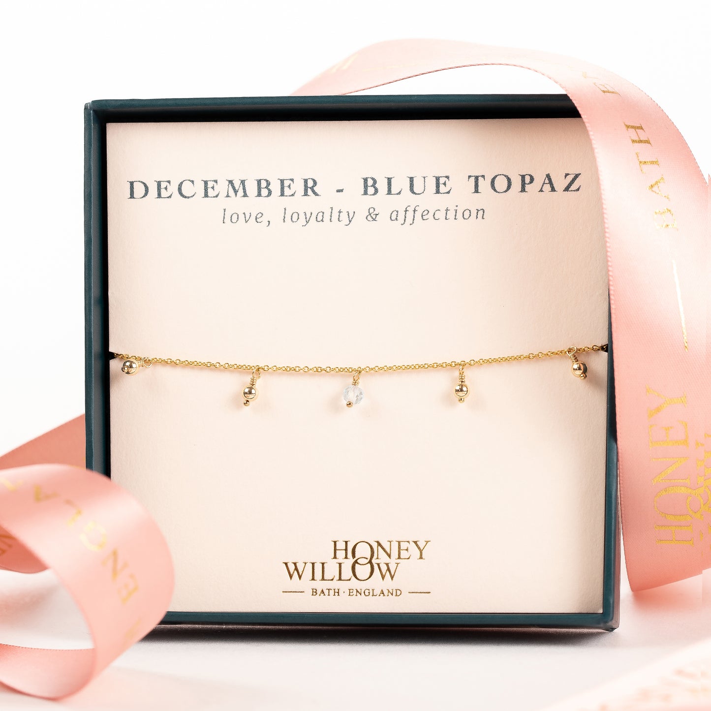 December Birthday Gift - Delicate Double Birthstone Bracelet - Blue Topaz - Silver & Gold