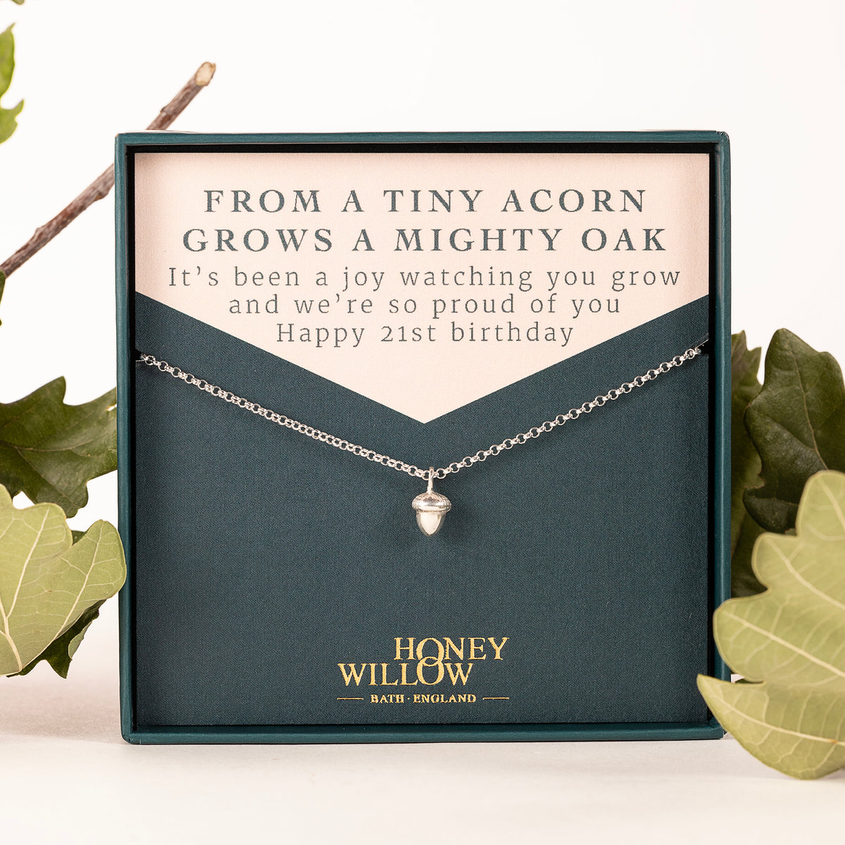21st Birthday Gift - Acorn Necklace - Potential, Growth & Strength - Silver