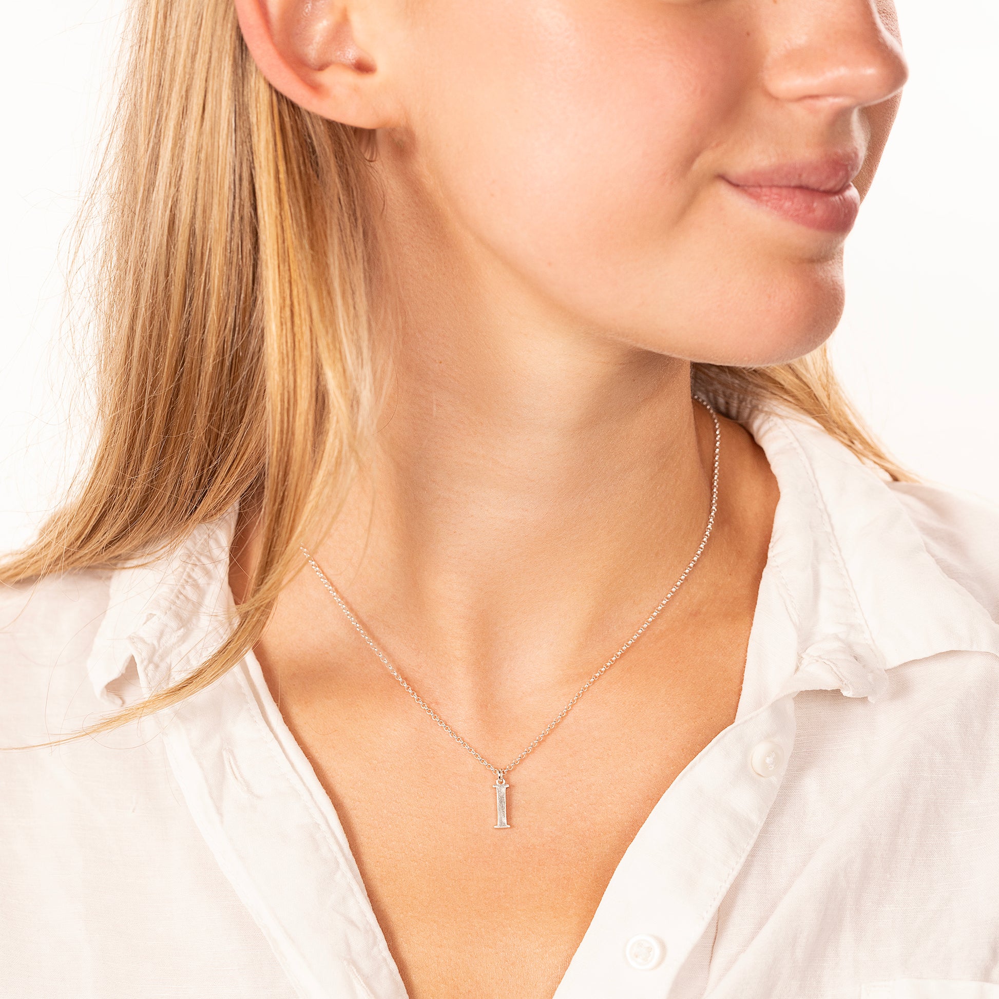 I Initial Letter Necklace - Silver