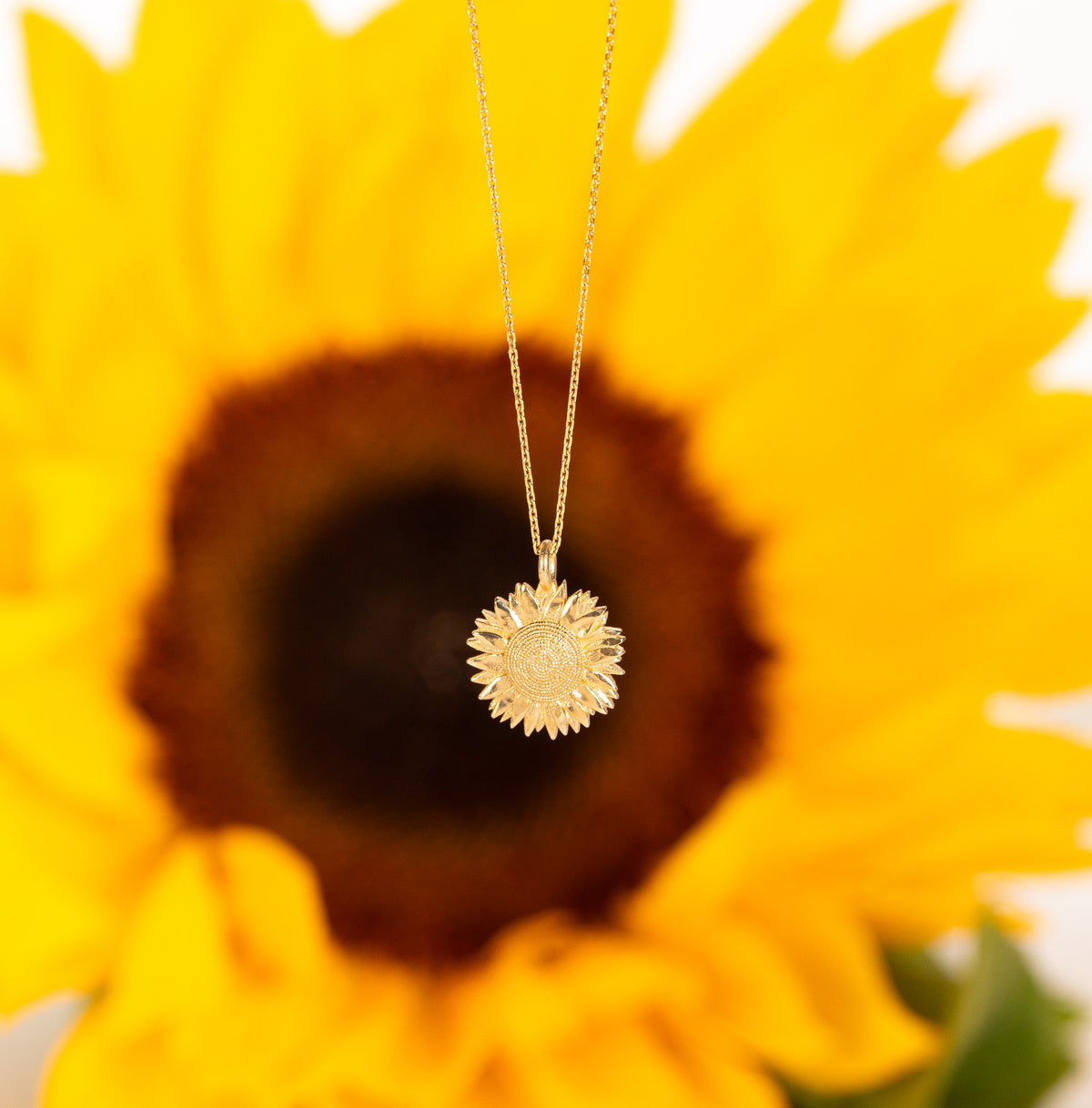 3 Year Work Anniversary Gift - Sunflower Flower Necklace - 9ct Gold