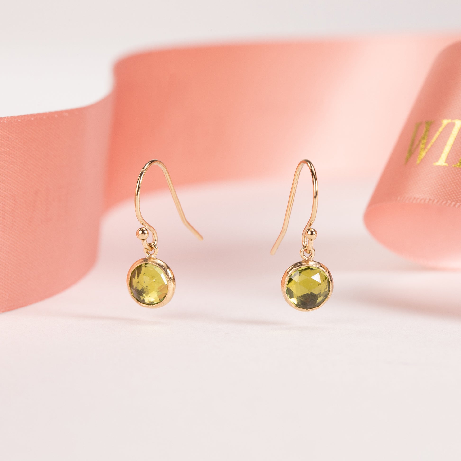 August Birthstone Drop Earrings - Peridot - Silver & Gold