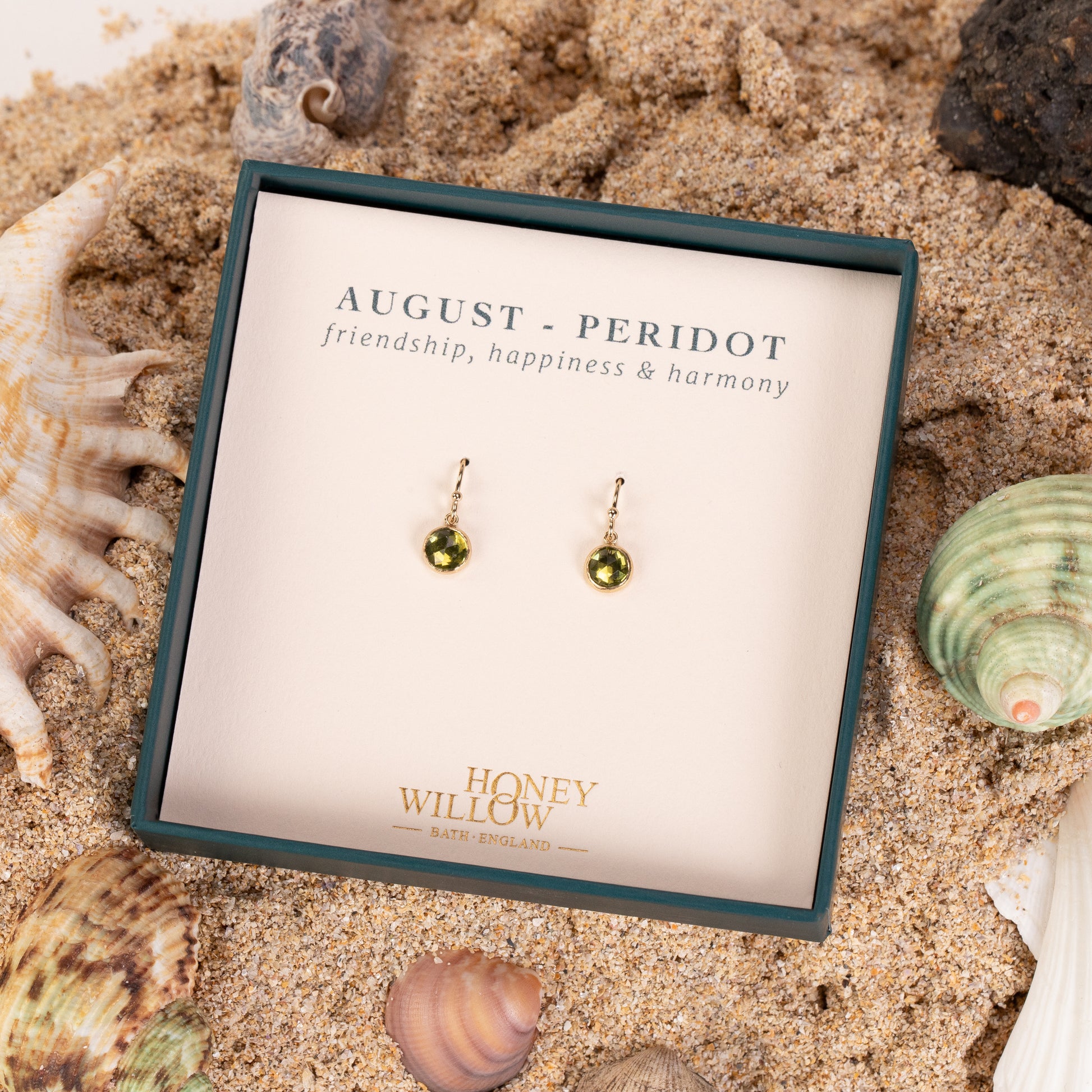 August Birthstone Drop Earrings - Peridot - Silver & Gold