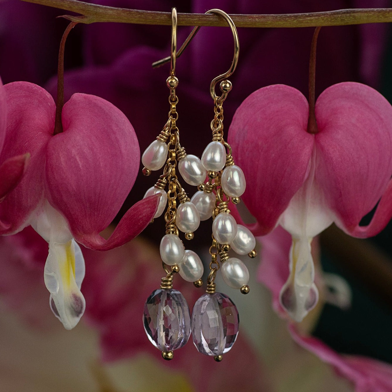 Amethyst & Pearl Cluster Earrings - Bridgerton Inspired - Kate