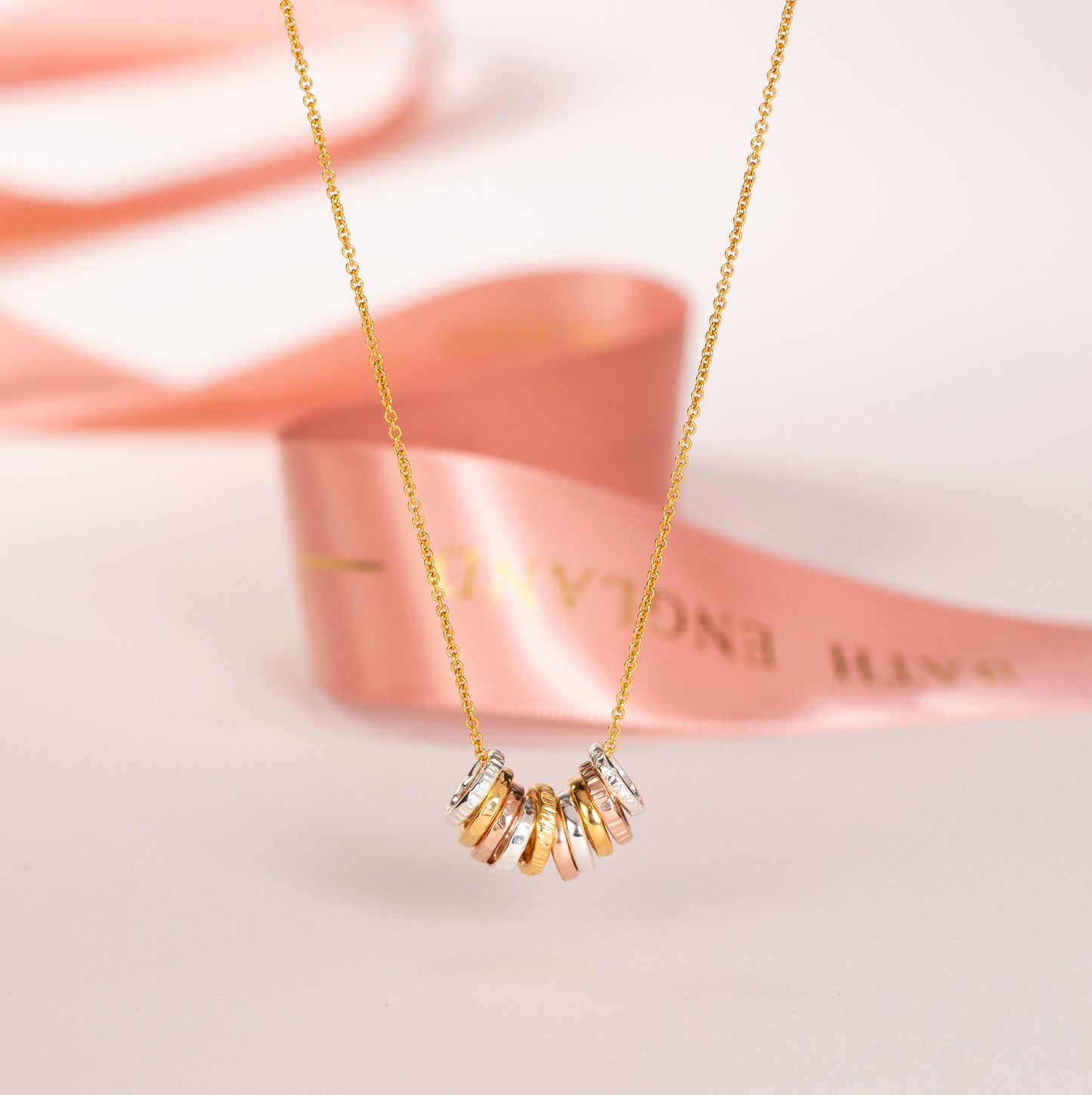 10th Anniversary Necklace - 10 Rings for 10 Years - Tiny Links - Silver & Gold & Rose Gold