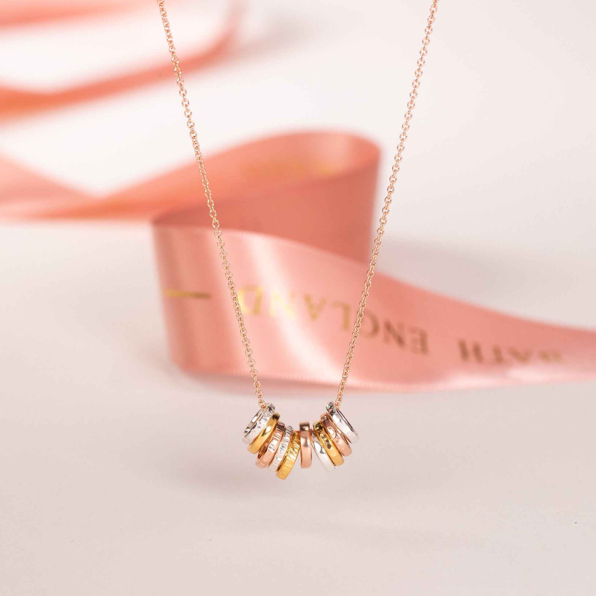 10th Anniversary Necklace - 10 Rings for 10 Years - Tiny Links - Silver & Gold & Rose Gold