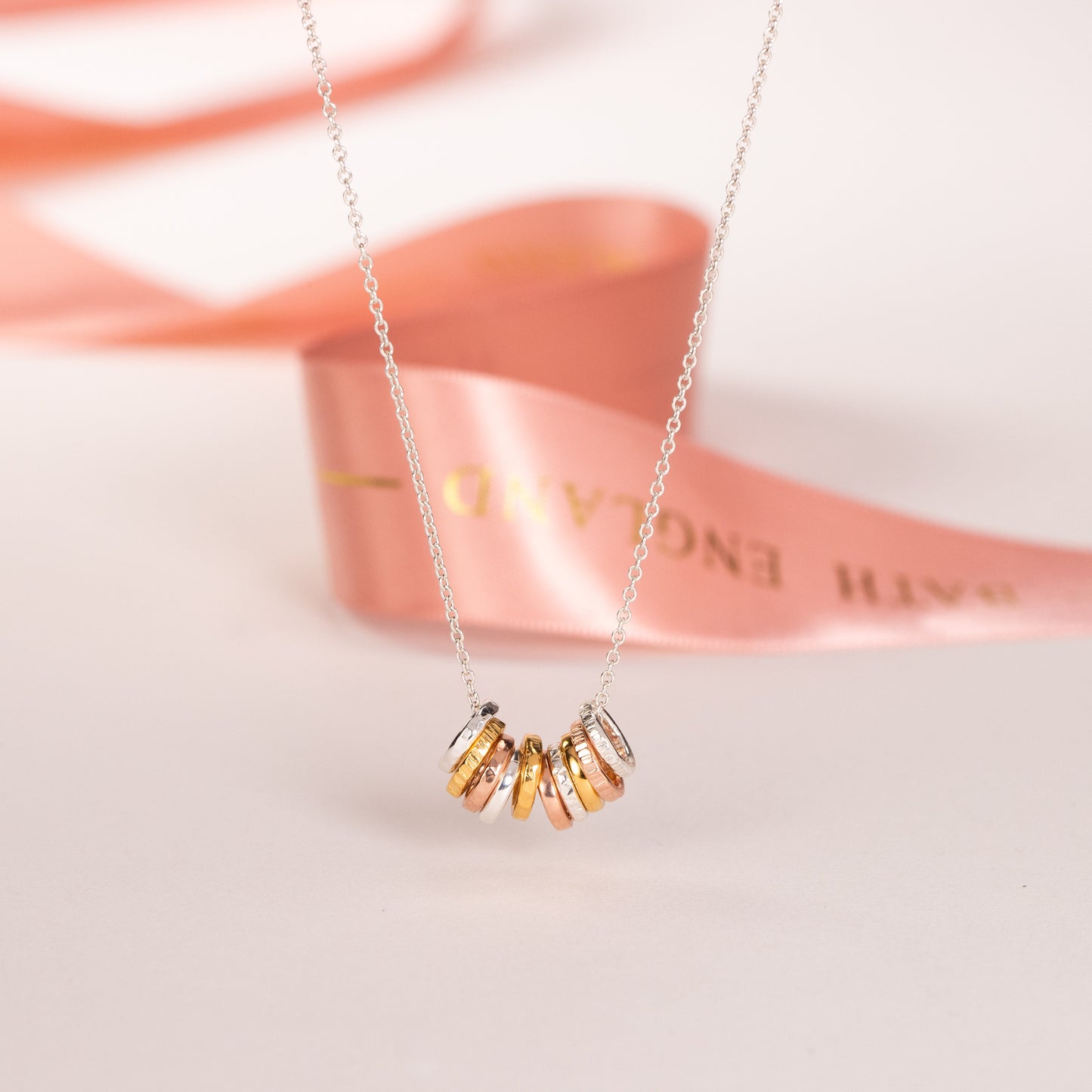 10th Anniversary Necklace - 10 Rings for 10 Years - Tiny Links - Silver & Gold & Rose Gold