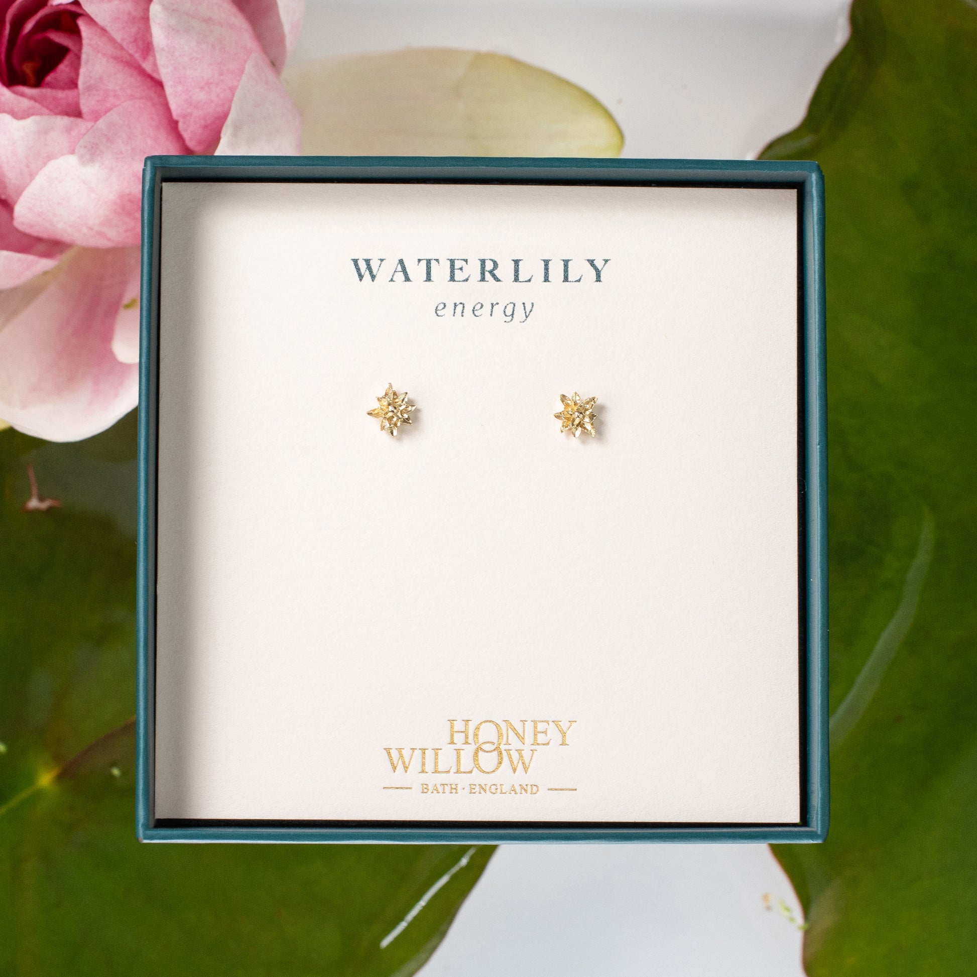 Waterlily Flower Stud Earrings - Energy - 9kt Gold
