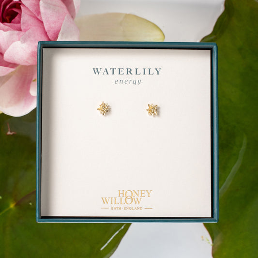 Waterlily Flower Stud Earrings - Energy - 9kt Gold