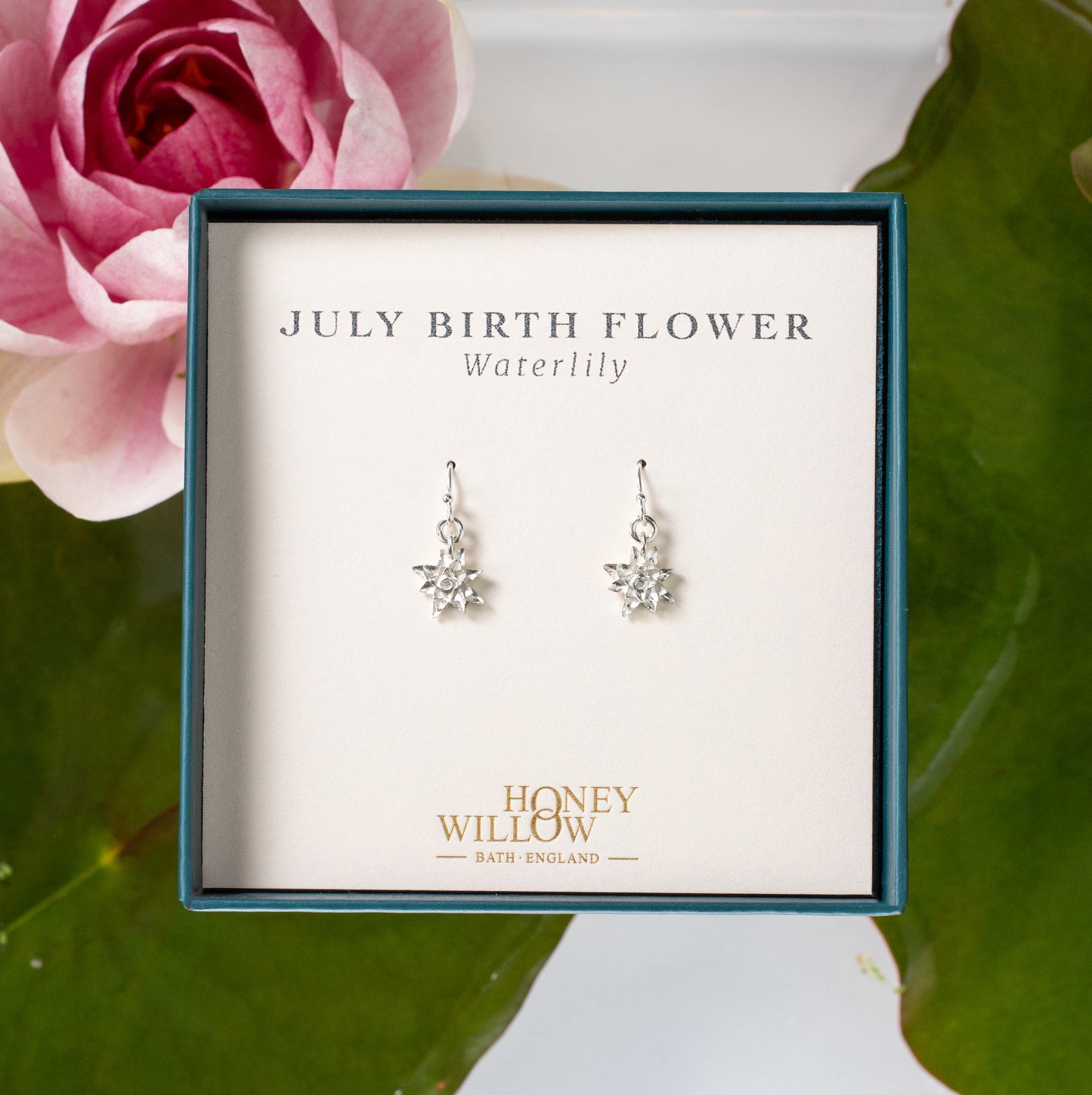 July Birth Flower Earrings - Waterlily - Silver