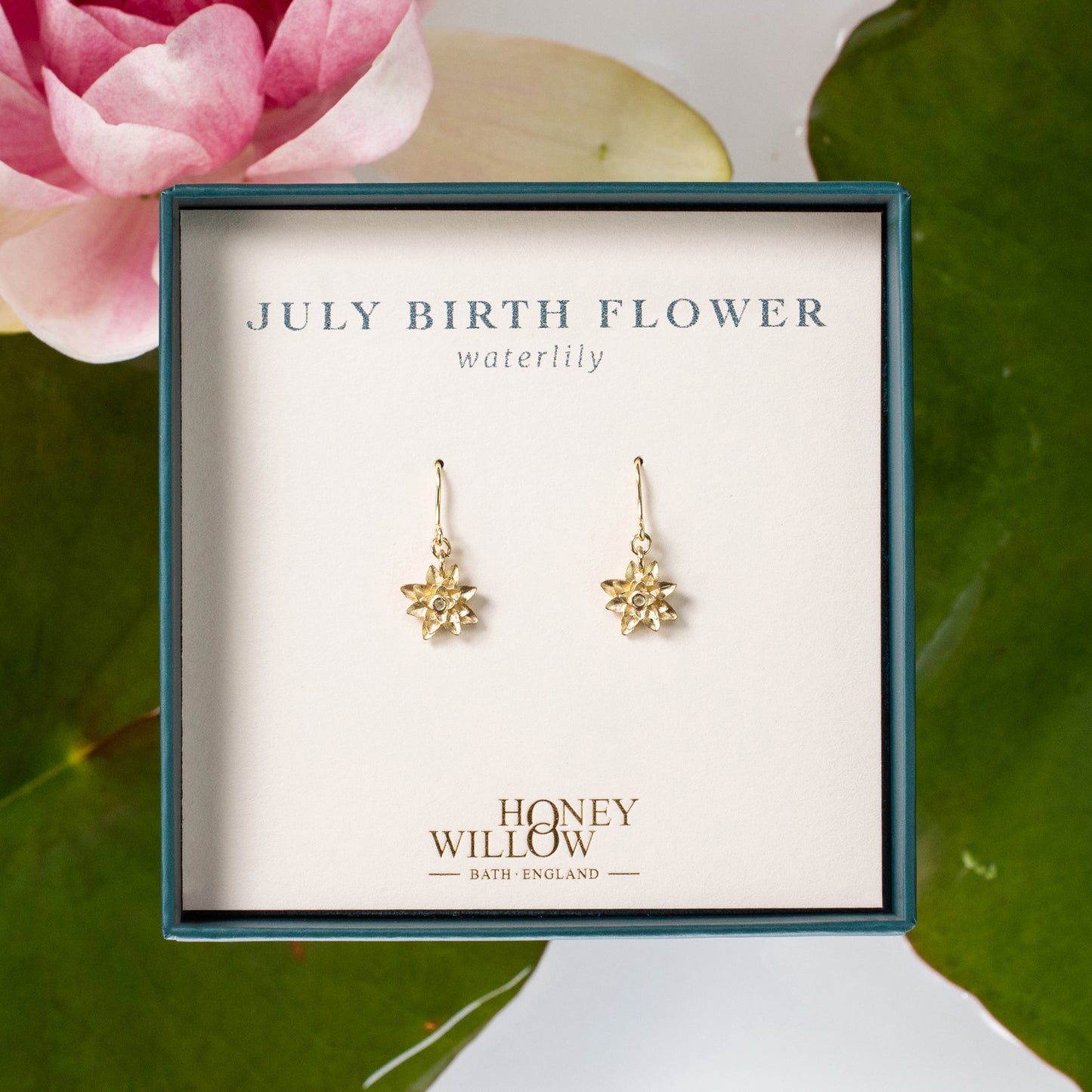 July Birth Flower Earrings - Waterlily - 9kt Gold