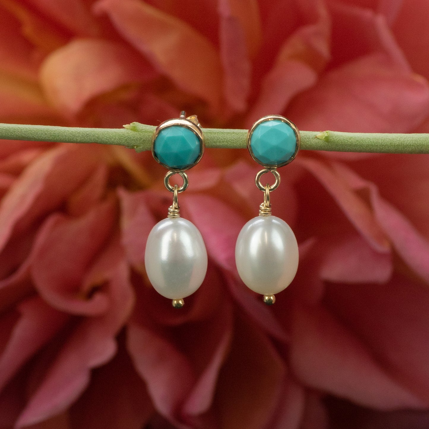 Turquoise & Pearl Earrings - Wellbeing - Silver & Gold