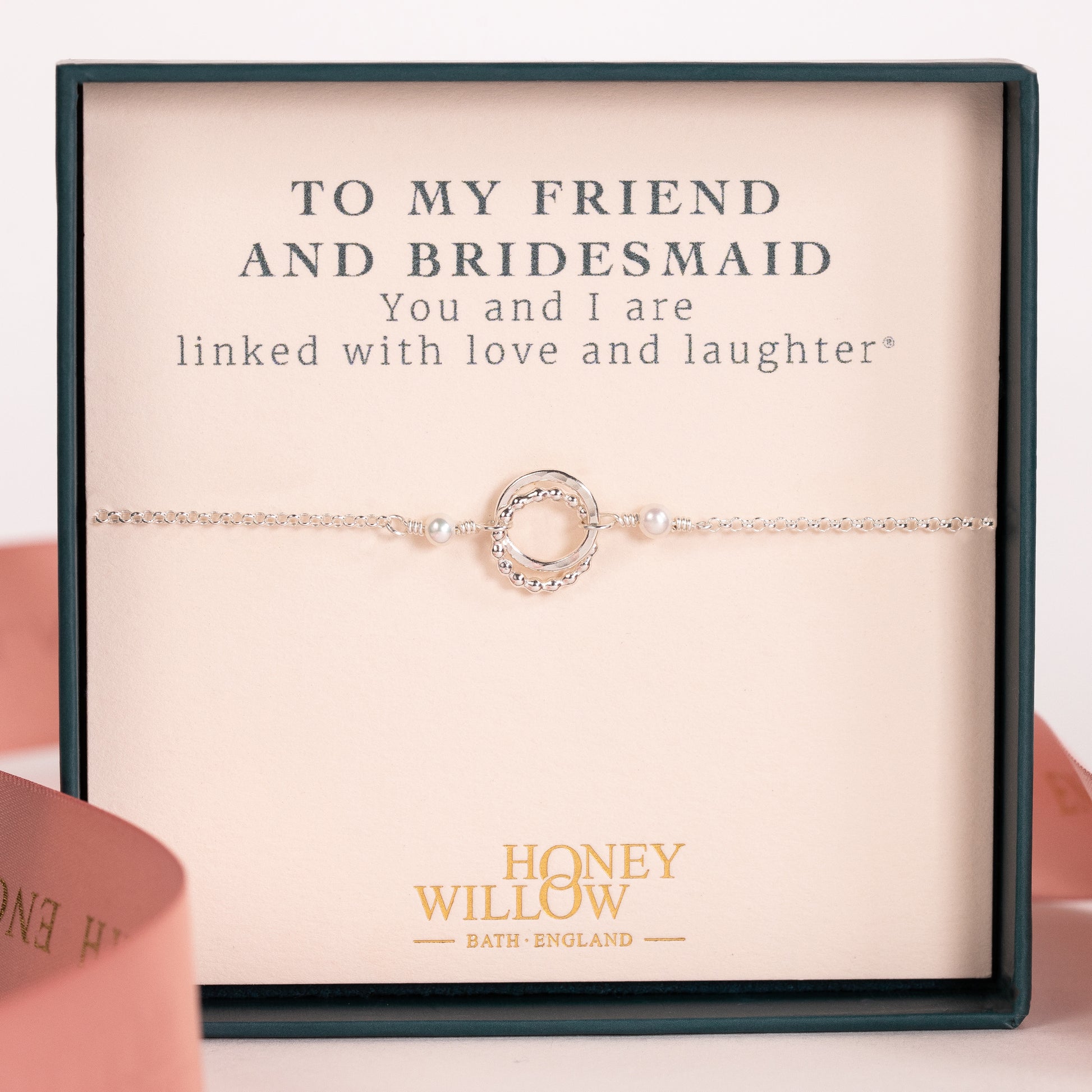 Gift for Friend & Bridesmaid - Pearl Love Knot Bracelet - Linked for a Lifetime - Silver