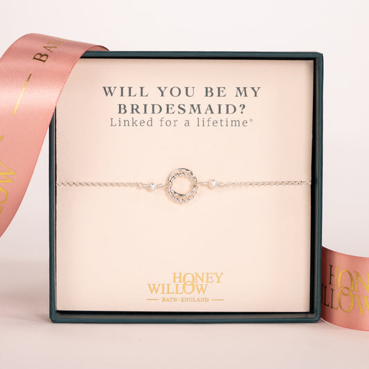 Will You Be My Bridesmaid Gift - Silver Pearl Love Knot Bracelet