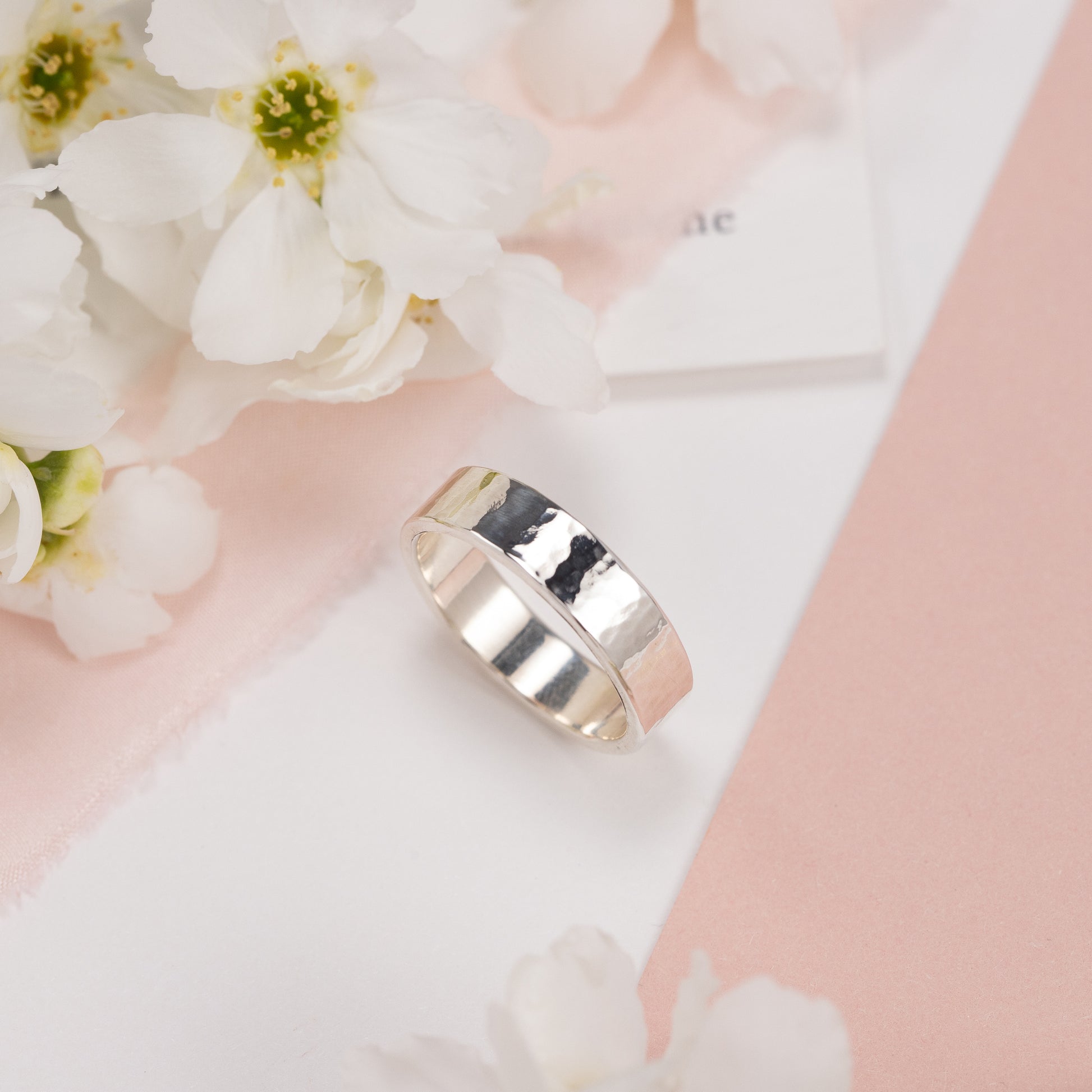 Extra Wide Hammered Texture Wedding Band - Silver