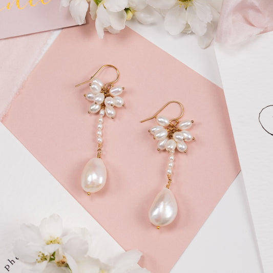 Baroque Pearl Long Cluster Earrings