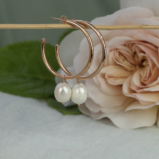 Rose Gold Hoops with Pearls - 3cm