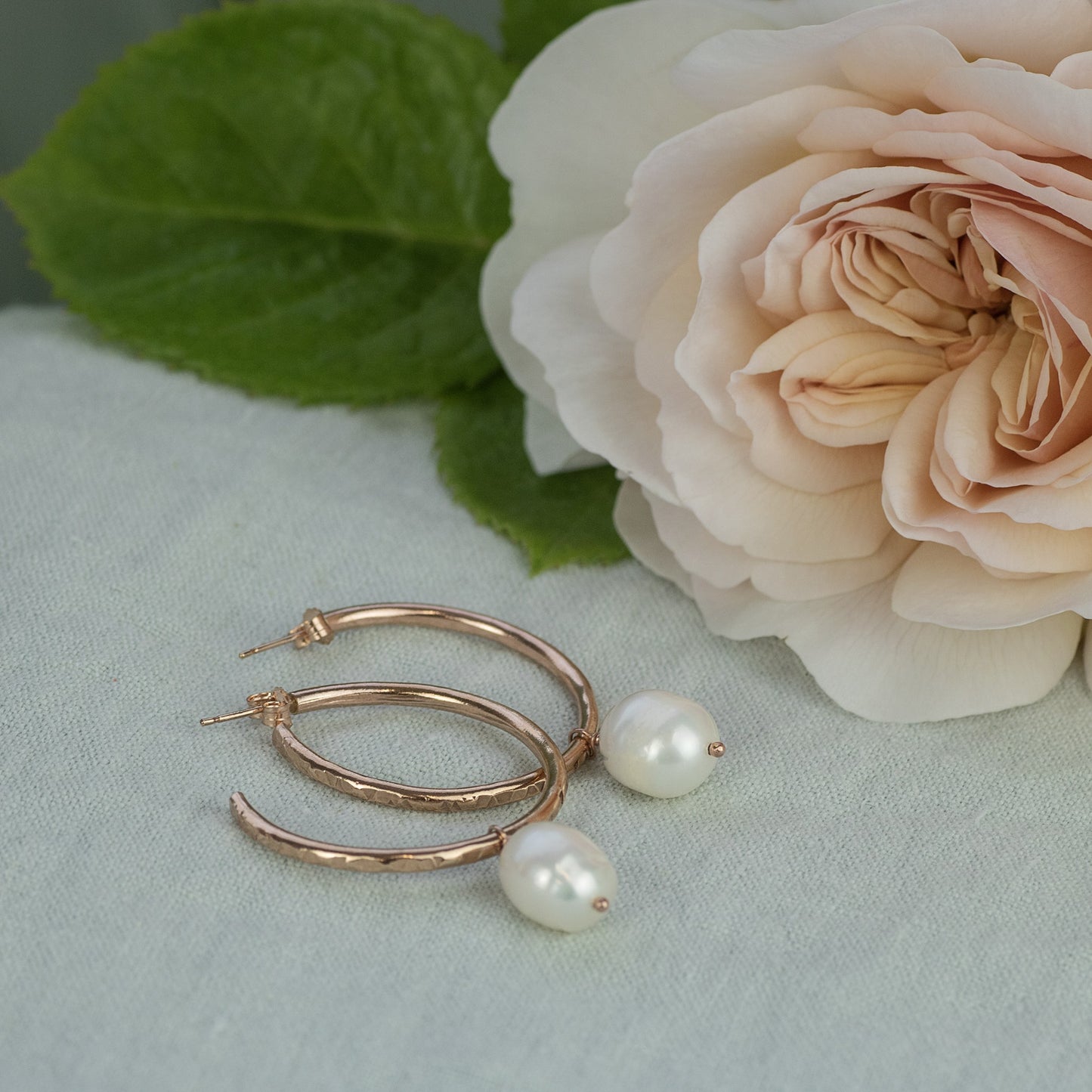 Rose Gold Hoops with Pearls - 3cm