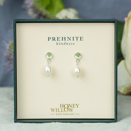 Prehnite & Pearl Earrings - Silver & Gold
