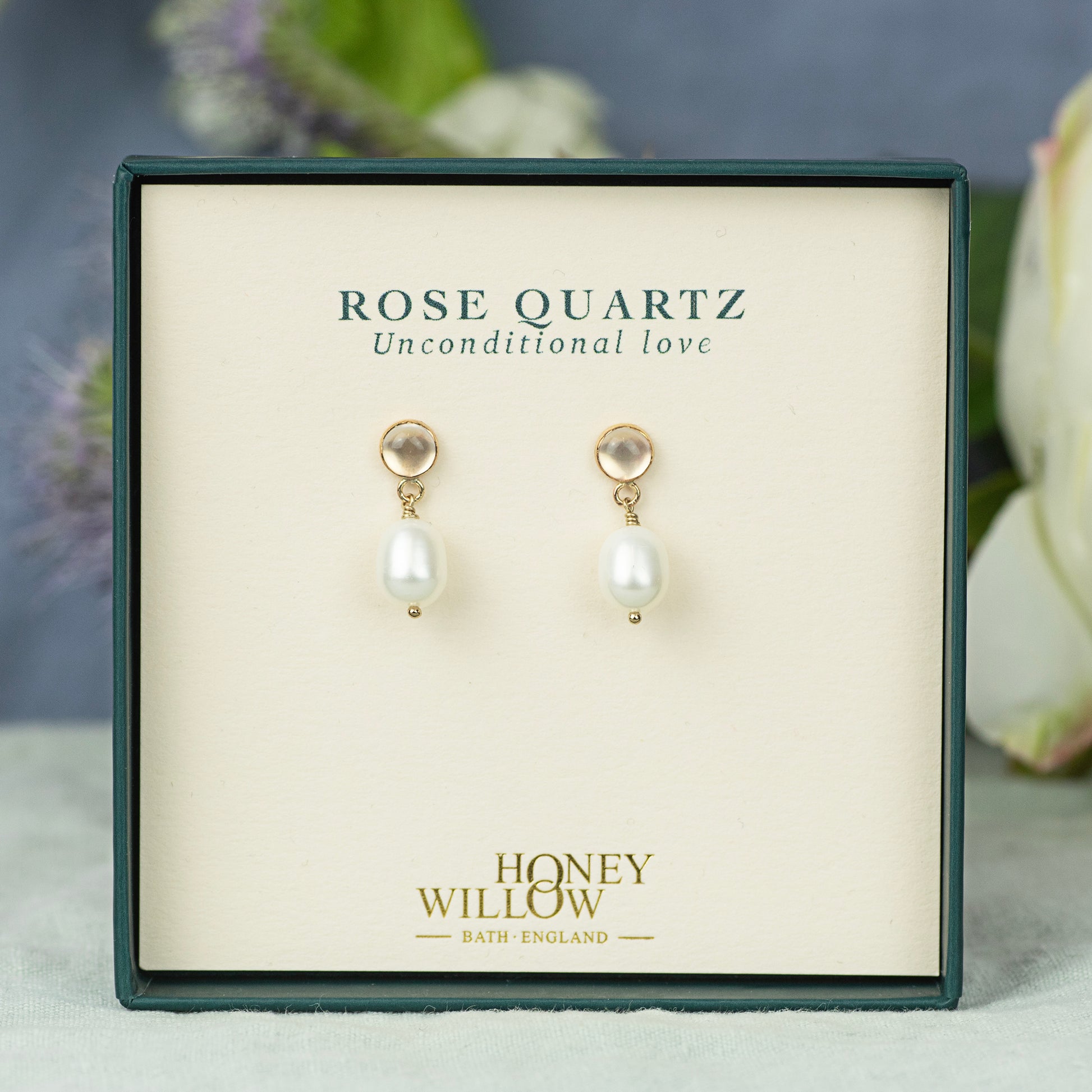 Rose Quartz & Pearl Earrings - Unconditional Love - Silver & Gold