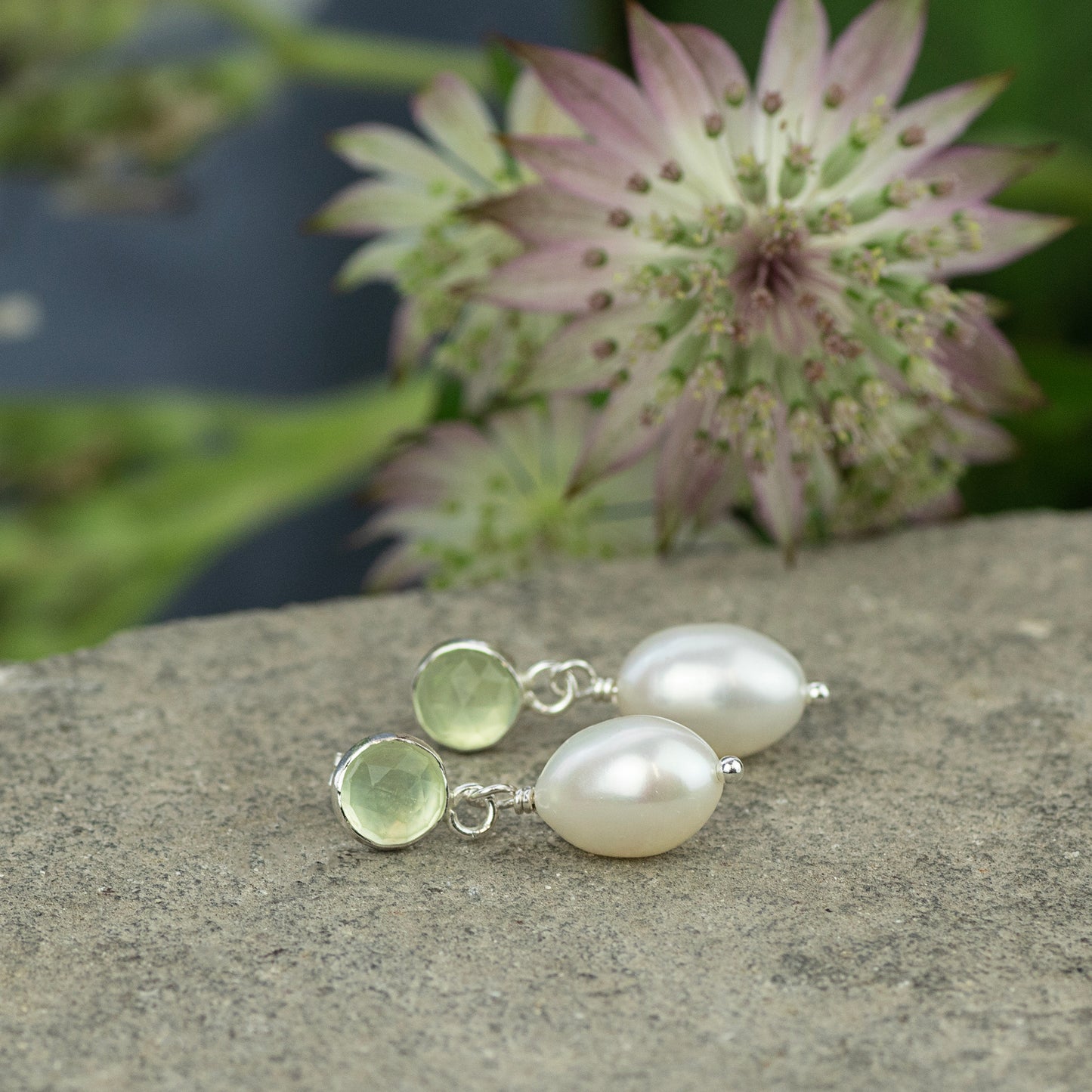Prehnite & Pearl Earrings - Kindness - Silver & Gold