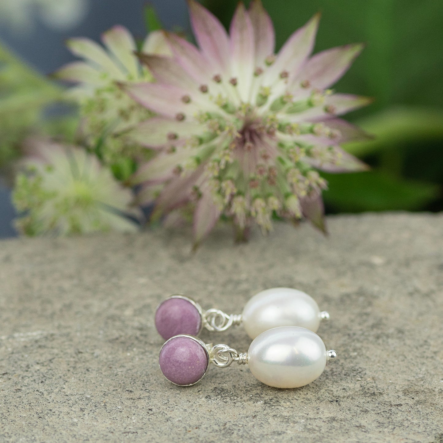 Phosphosiderite & Pearl Earrings - Joy - Silver & Gold