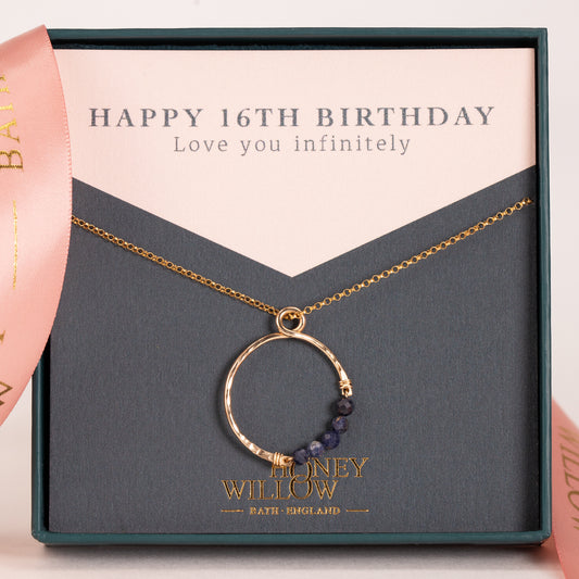 16th Birthday Gift - Infinity Birthstone Necklace - Silver & Gold