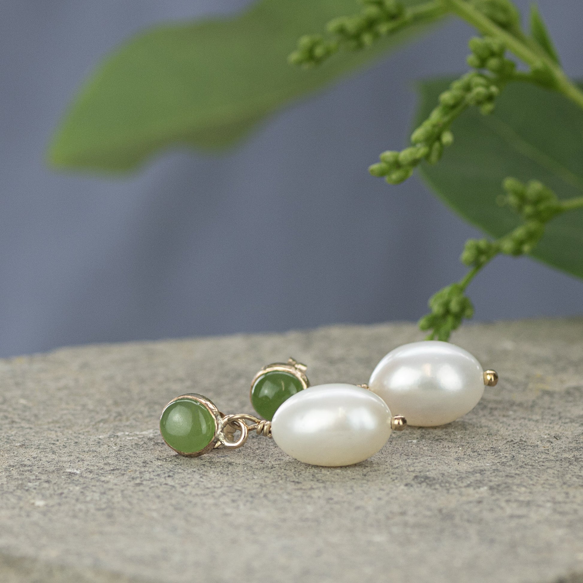 Jade & Pearl Earrings - Harmony - Silver & Gold