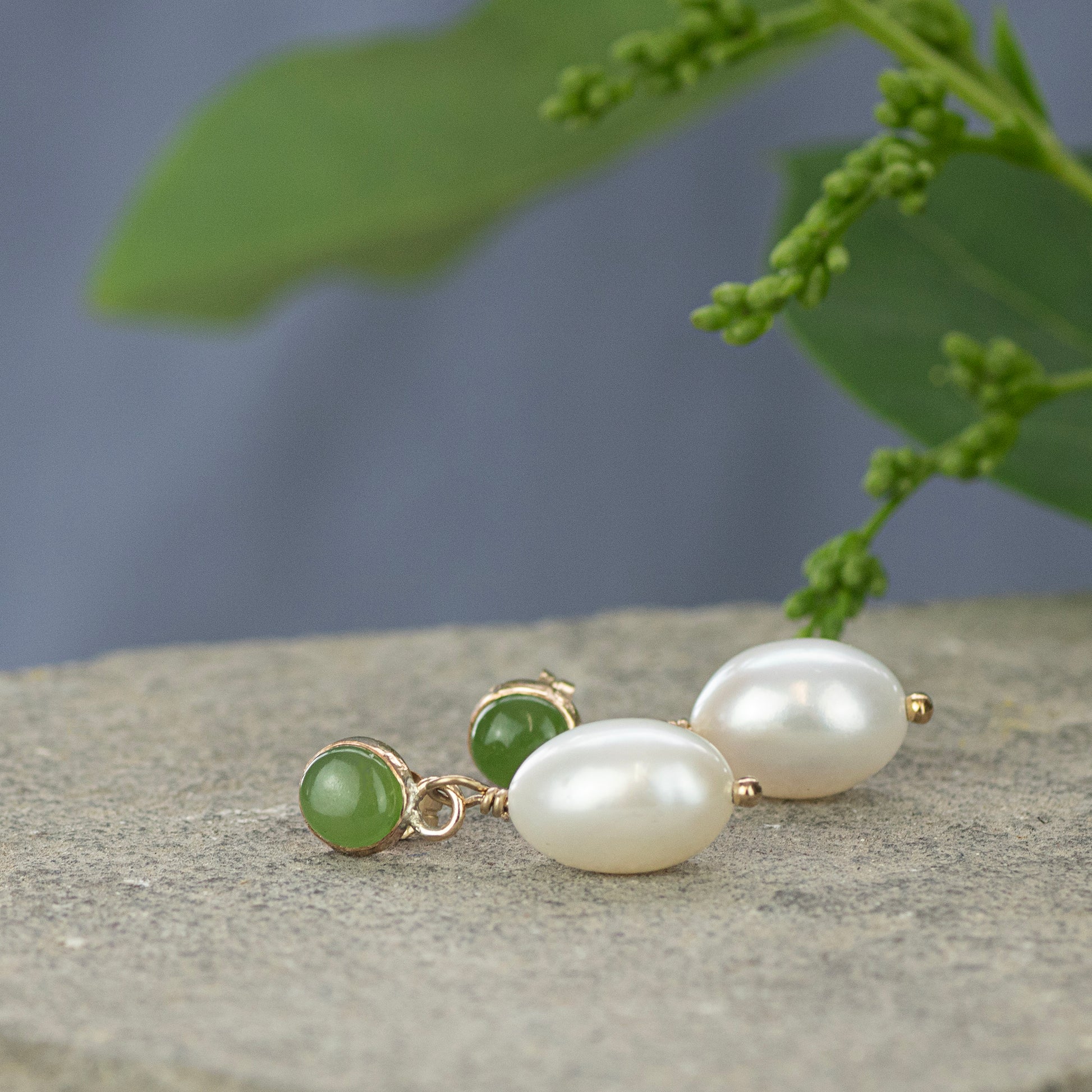 12th Anniversary Gift - Jade Anniversary Earrings - Silver & Gold