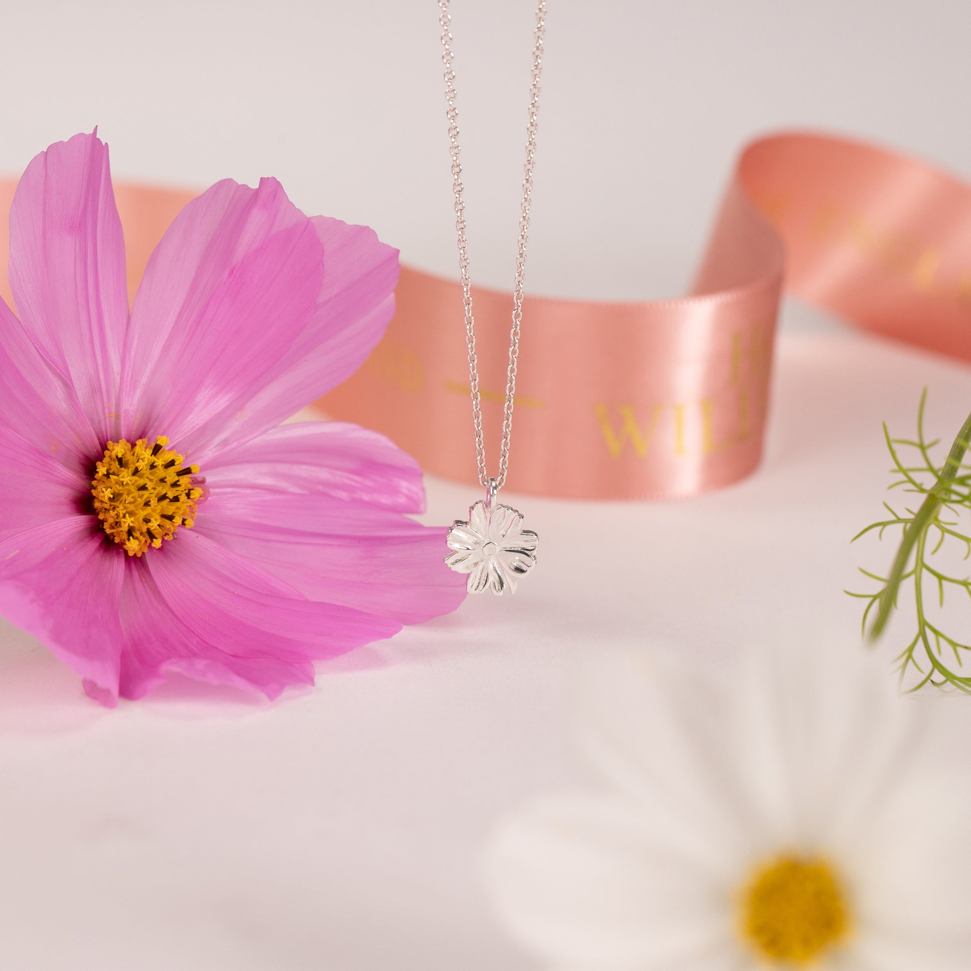 2nd Anniversary Gift - Cosmos Flower Necklace - Silver