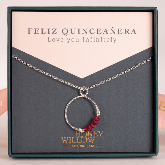 Quinceañera Gift - Infinity Birthstone Necklace - Silver & Gold