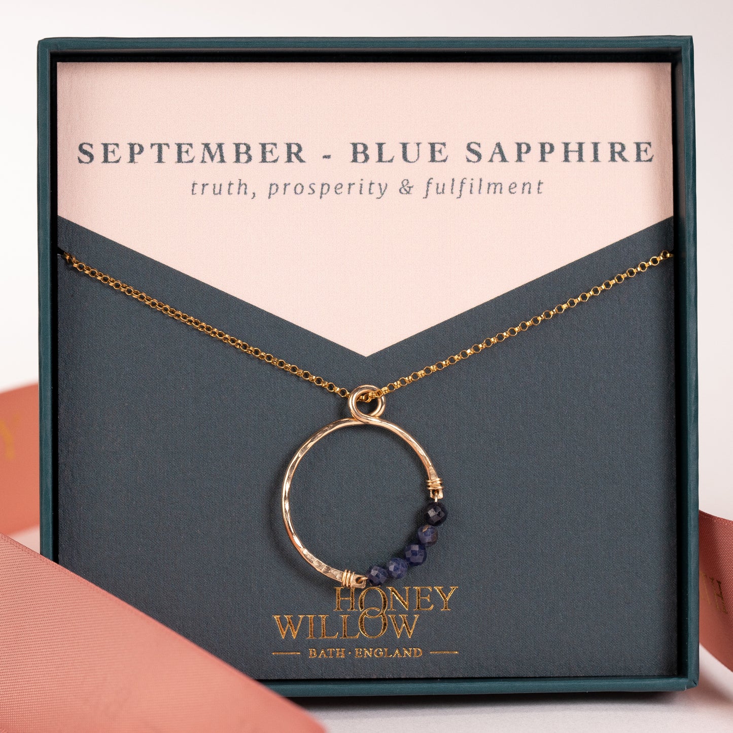 September Birthstone Infinity Necklace - Sapphire - Silver & Gold